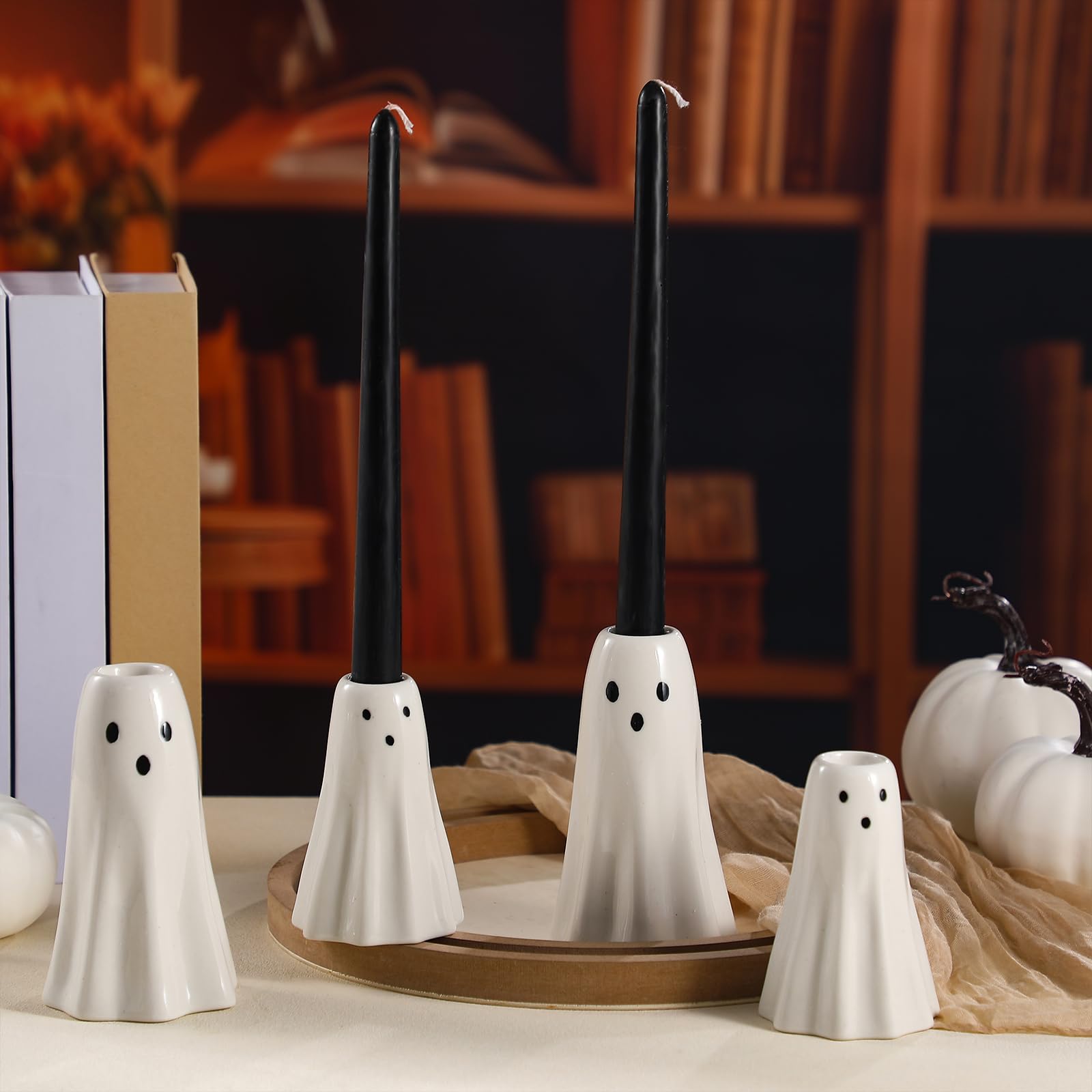 6 Pcs Halloween Ghost Candlestick Holders Ceramic