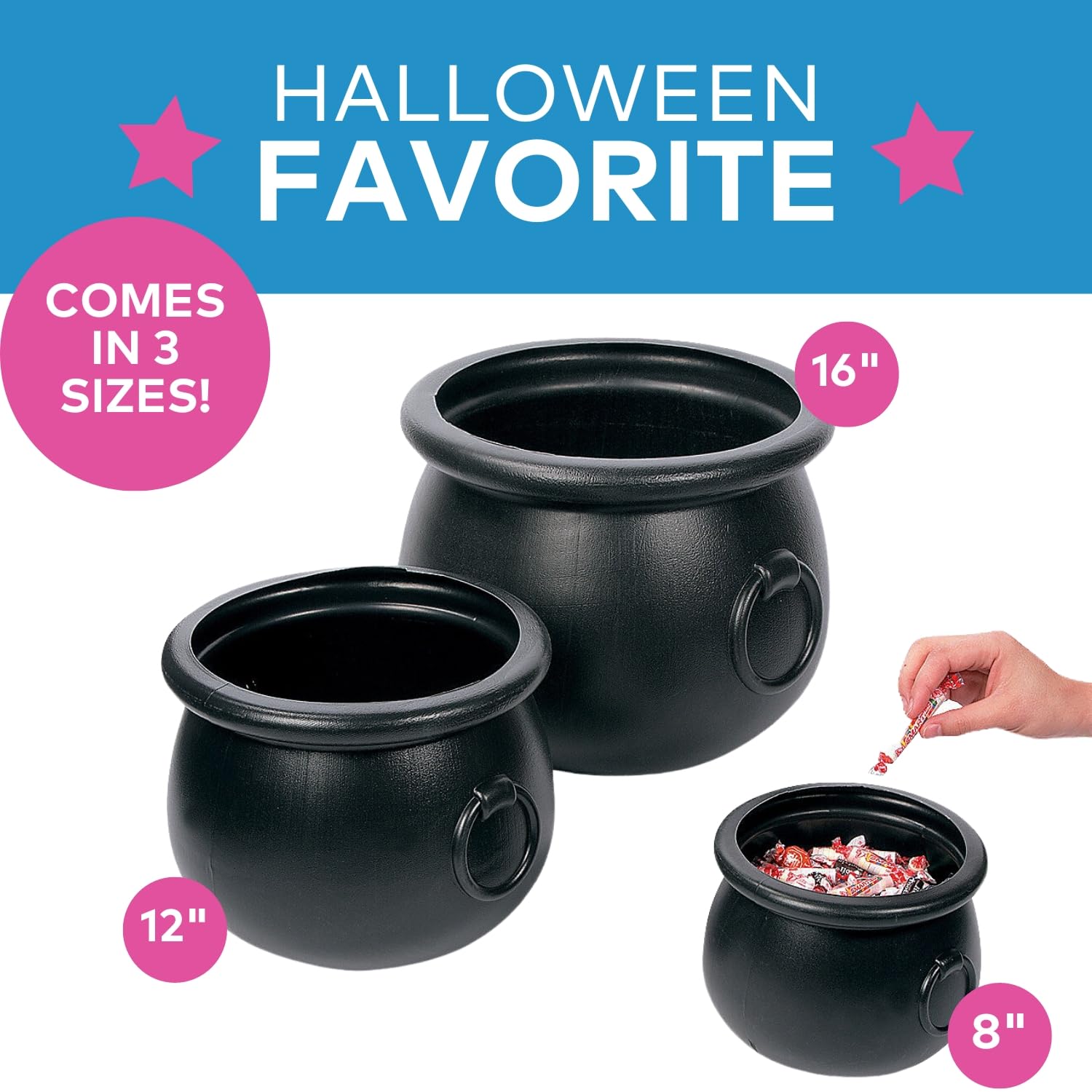 Black Cauldron Pot 16", 12" and 8", Pack of 3