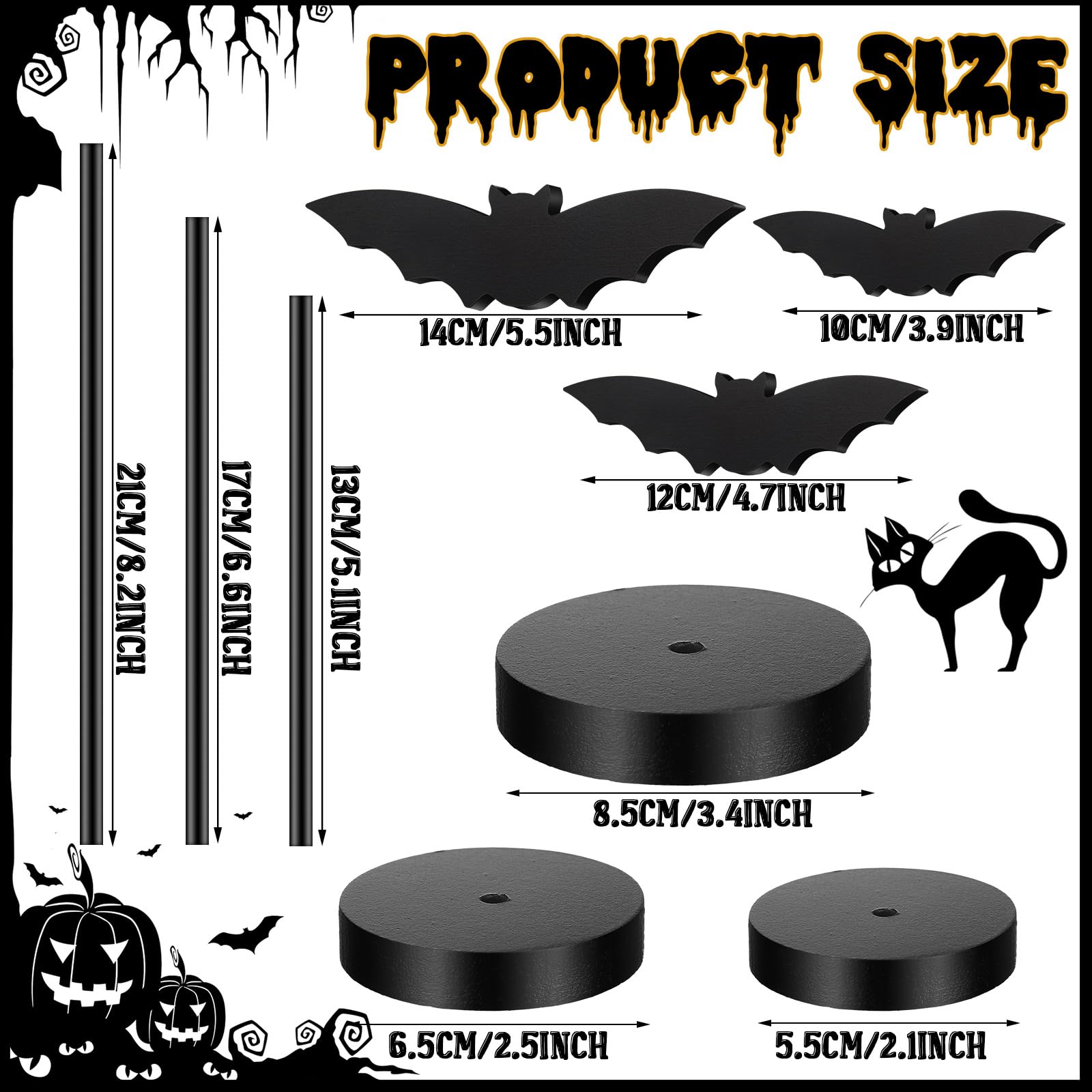 6 Pieces Halloween Table Decorations Tall Standing Bat Decor Wood Sign Block