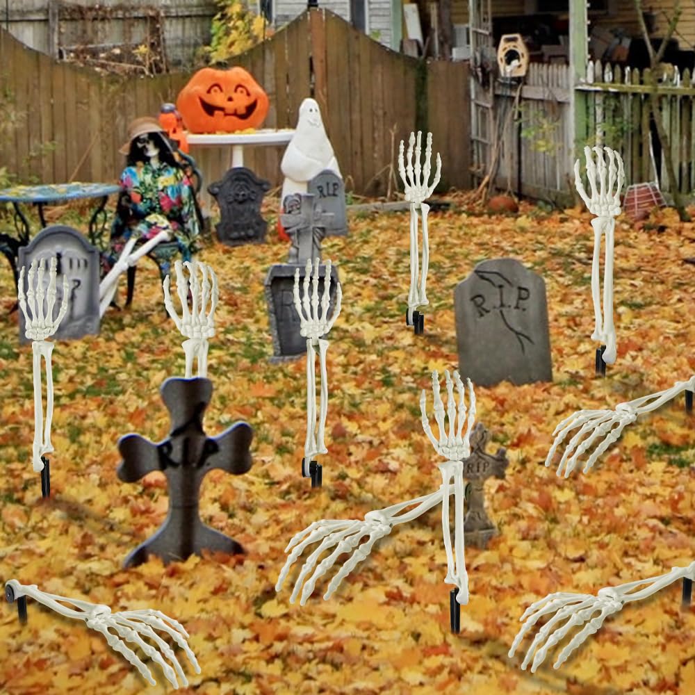 10 PCS Halloween Skeleton Decorations White Realistic Skeleton Stakes for Garden Lawn