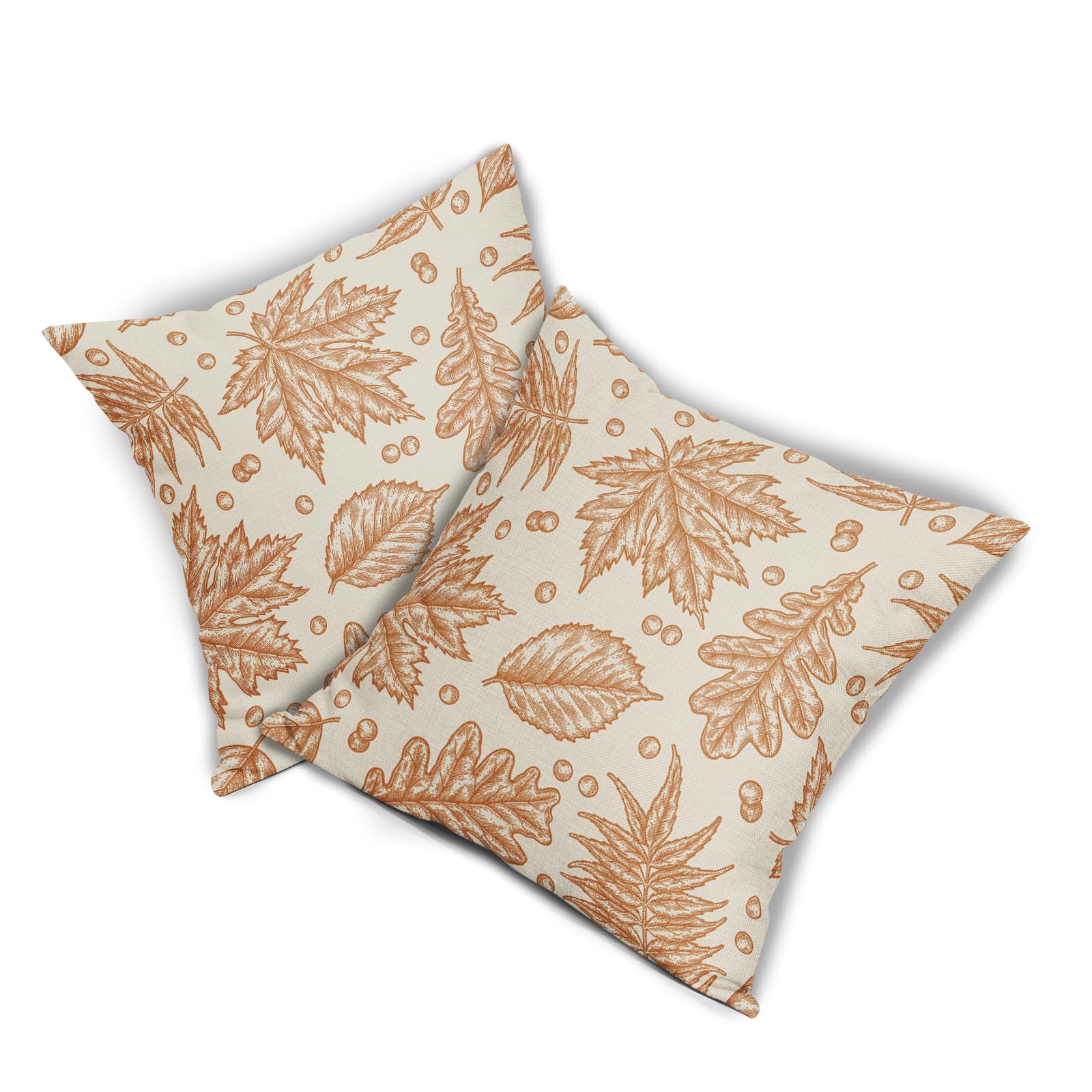 Set of 2 Burnt Orange Maple Leaf Autumn Harvest Print Pillow Covers