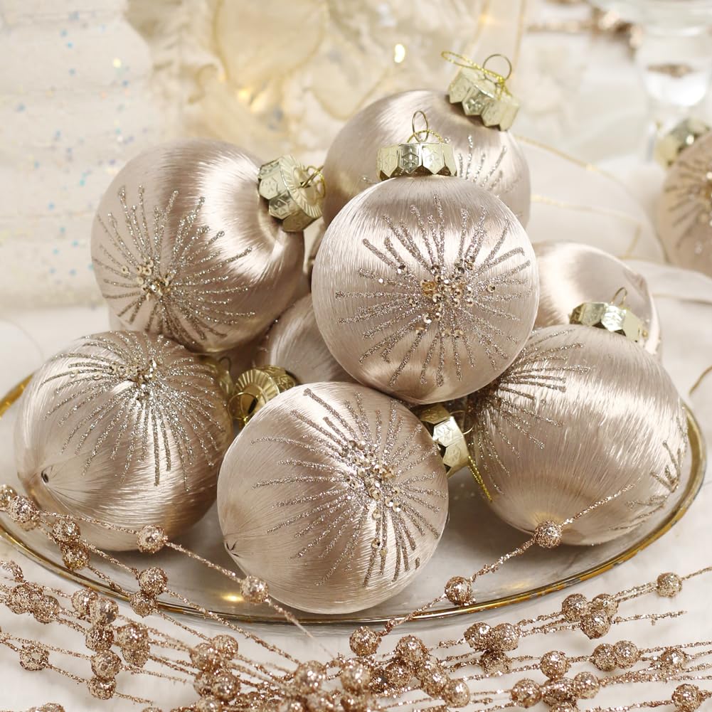 12 pcs 3.15 inch Large Champagne Christmas Tree Ornaments Set