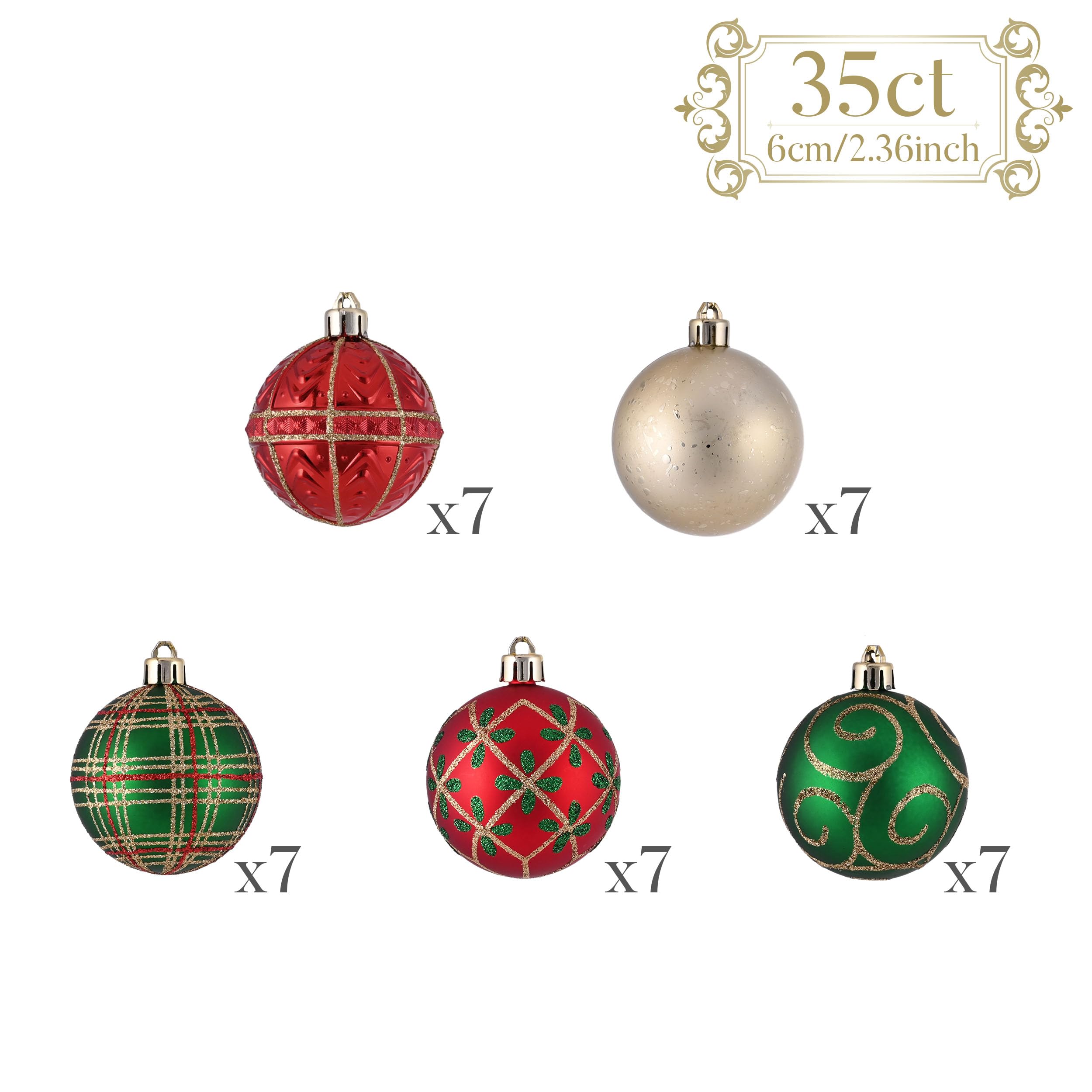 35ct 2.36" Red Green and Gold Christmas Tree Ornaments Set