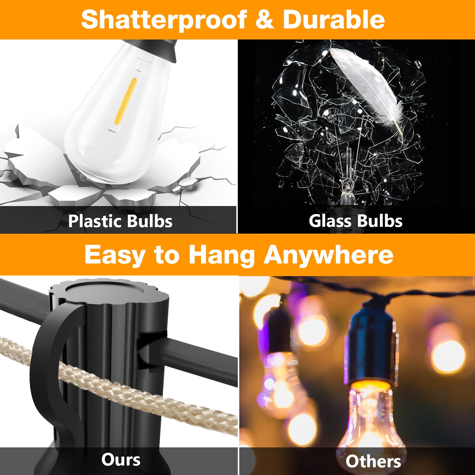 60FT LED Outdoor Patio Lights Waterproof with 30+2 Vintage Bulbs 2700K Hanging Edison String Lights