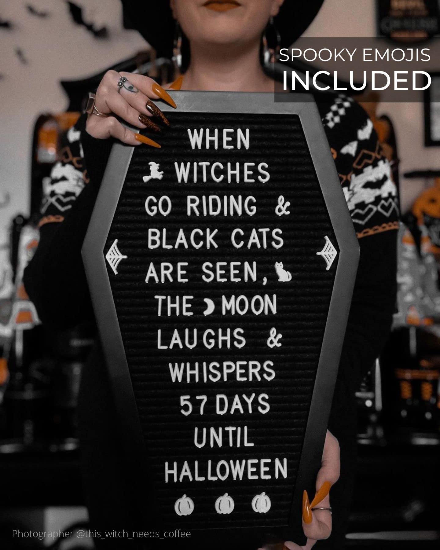 Coffin Letter Board Black With Spooky and All Seasons Emojis