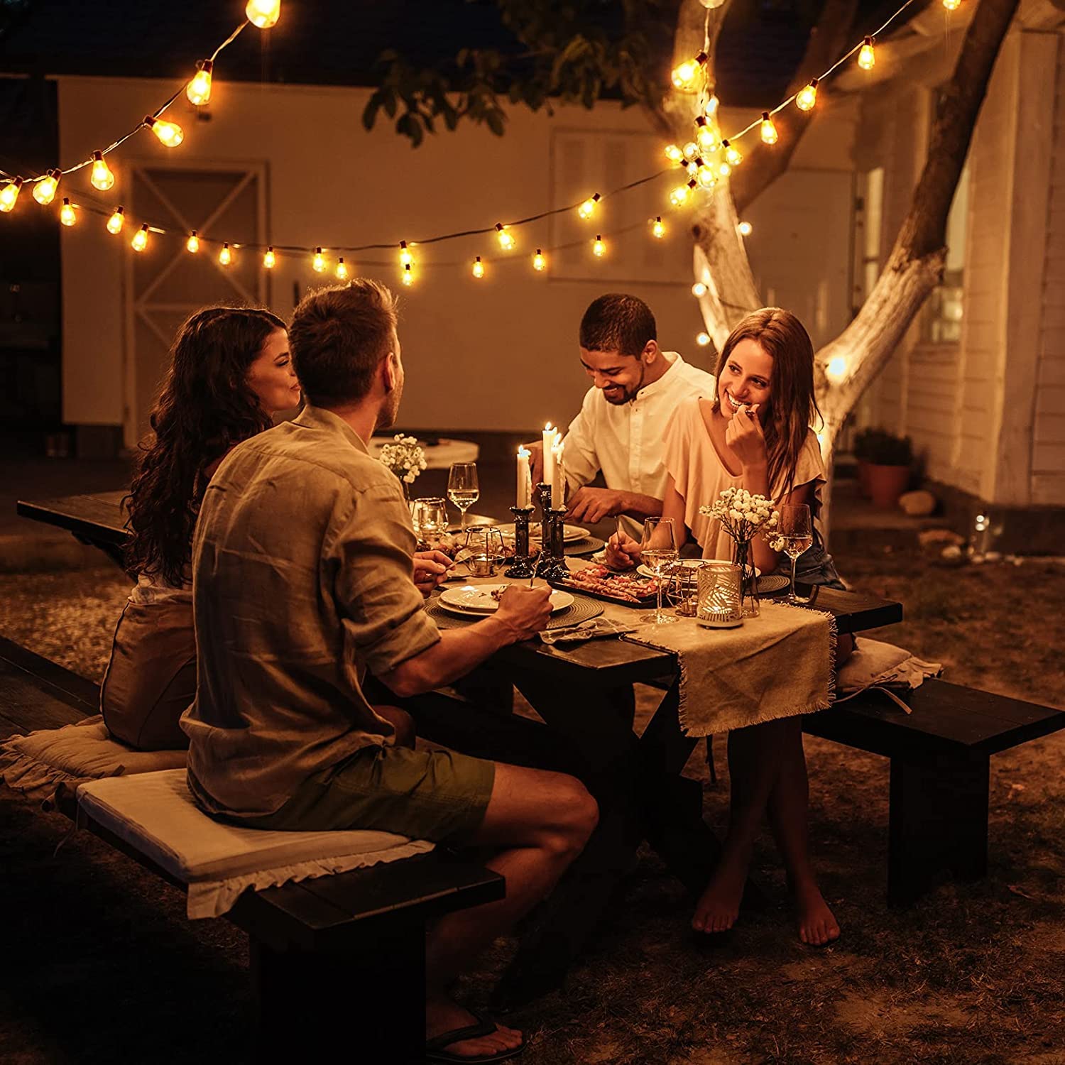 60FT LED Outdoor Patio Lights Waterproof with 30+2 Vintage Bulbs 2700K Hanging Edison String Lights