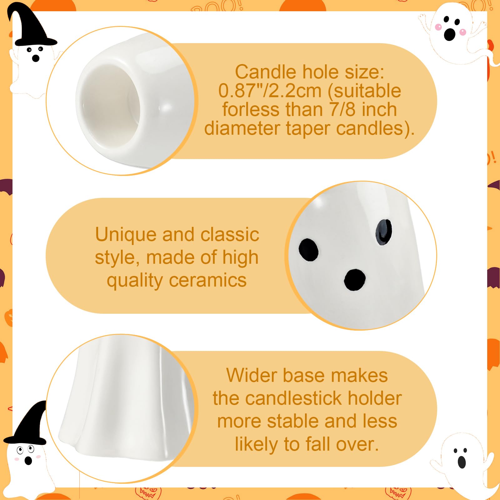 6 Pcs Halloween Ghost Candlestick Holders Ceramic