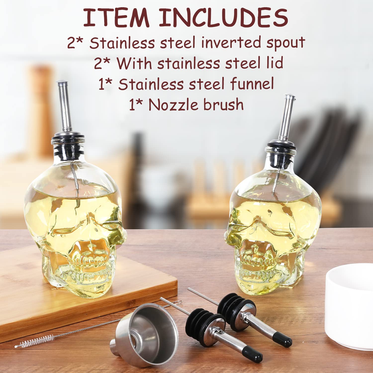 Olive Oil Dispenser - 15 Oz Skull Shape Oil and Vinegar Dispenser Set