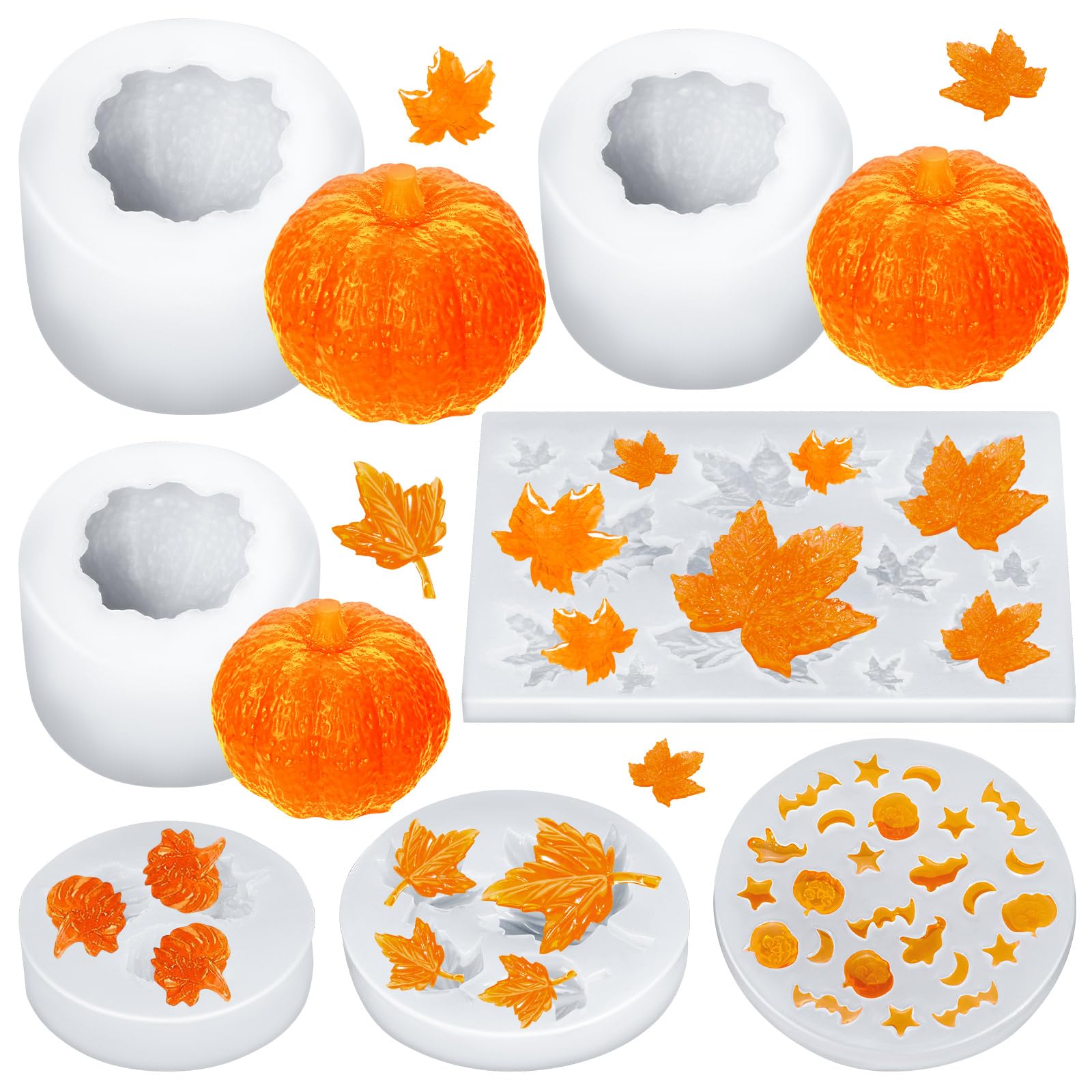 7 Pcs Pumpkin Candle Molds, Halloween Silicone Mold