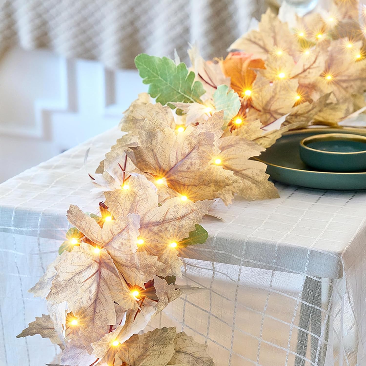 9FT Plug in Fall Lights with 50 Warm Incandescent Bulbs UL Certified