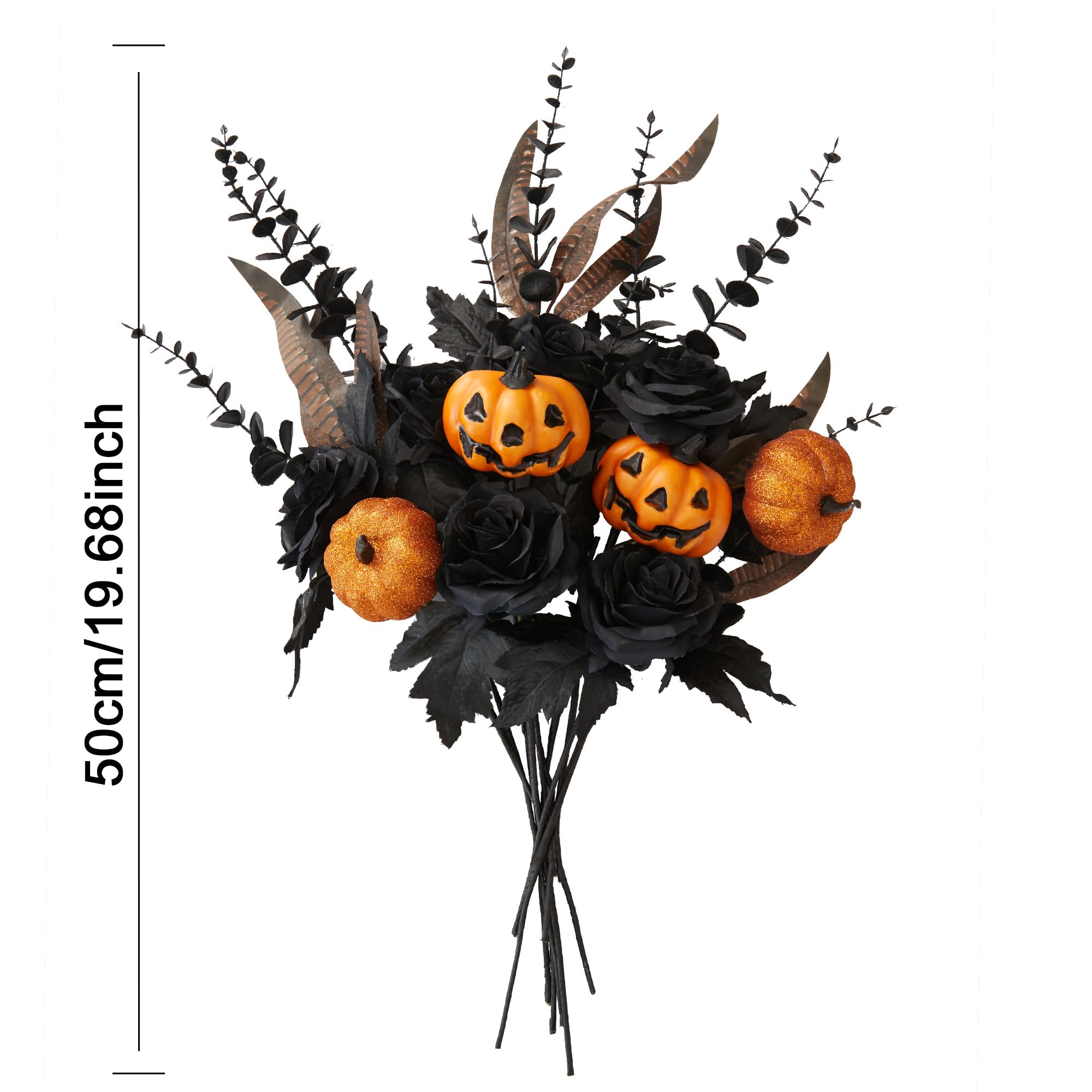 10PCS Halloween Decor Artificial Flowers Black Roses with Pumpkins