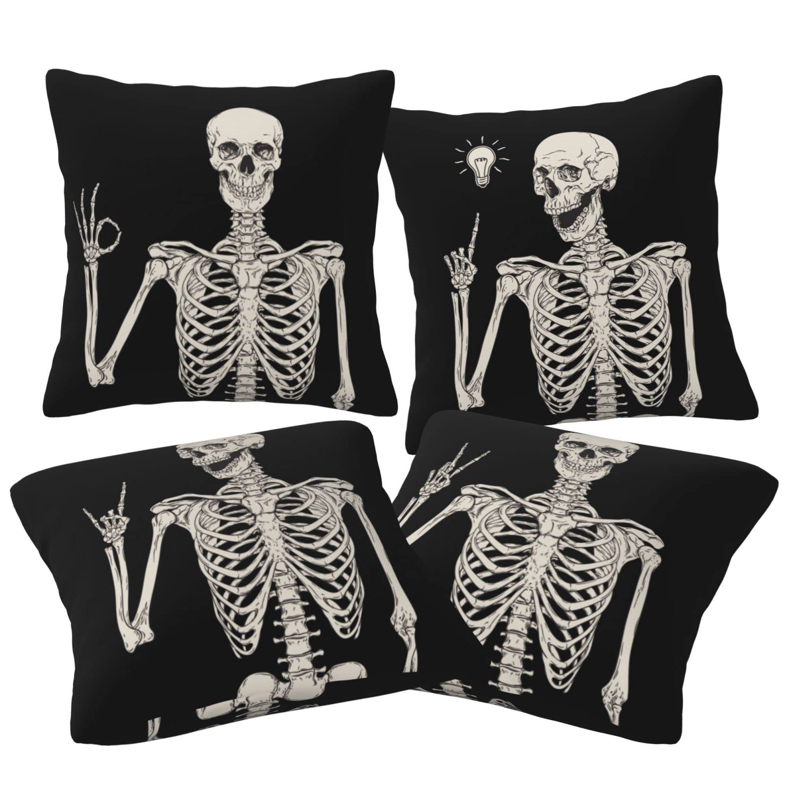 4 skeleton throw pillow covers for Halloween