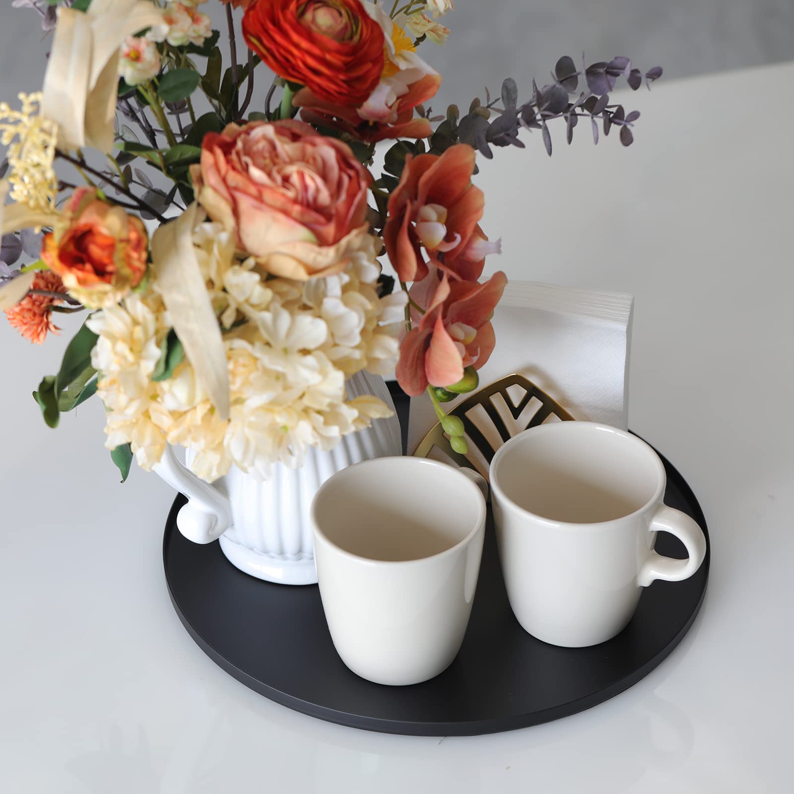 Black Serving Tray, Circle Round Decorative Platter