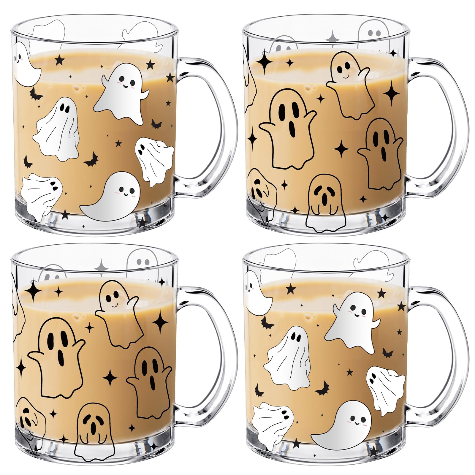 4 Pcs Halloween Ghosts Glass Coffee Mugs with Handle, 12oz