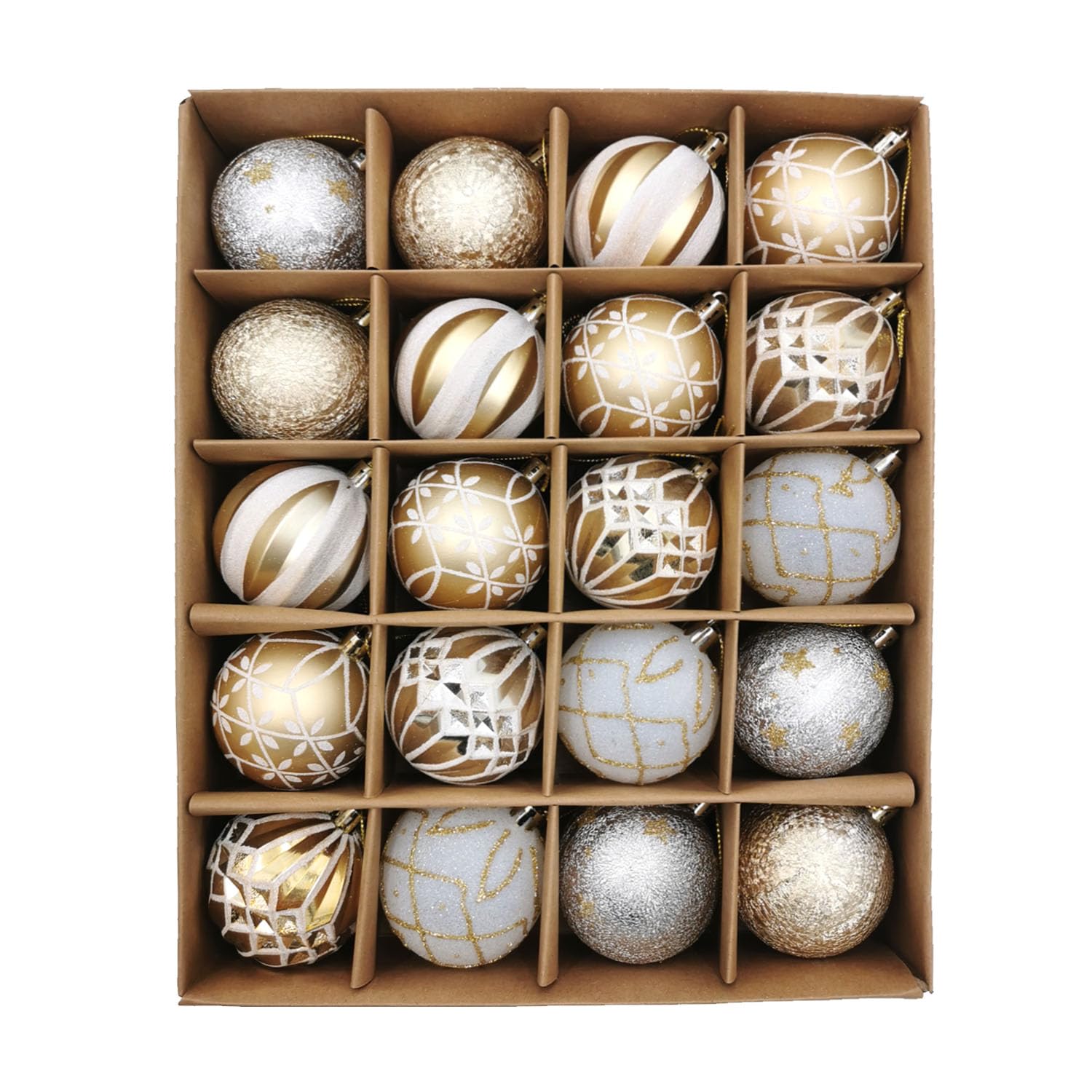 20ct 60mm Elegant White and Gold Assorted Christmas Tree Decorations