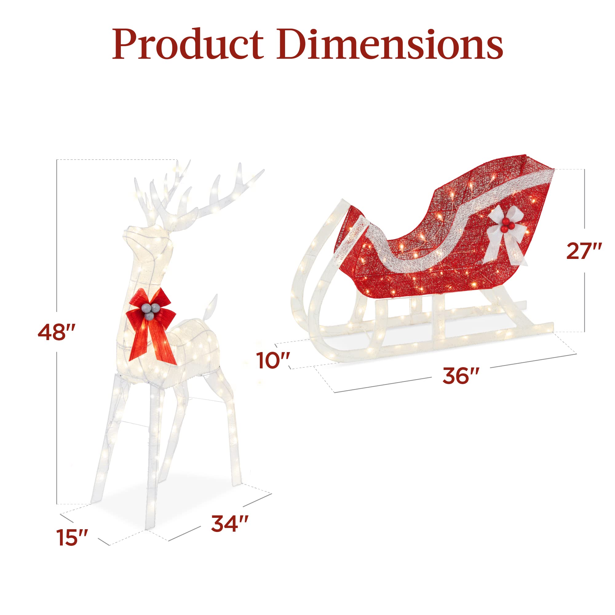 Lighted Christmas 4ft Reindeer & Sleigh Outdoor Yard Decoration Set Size