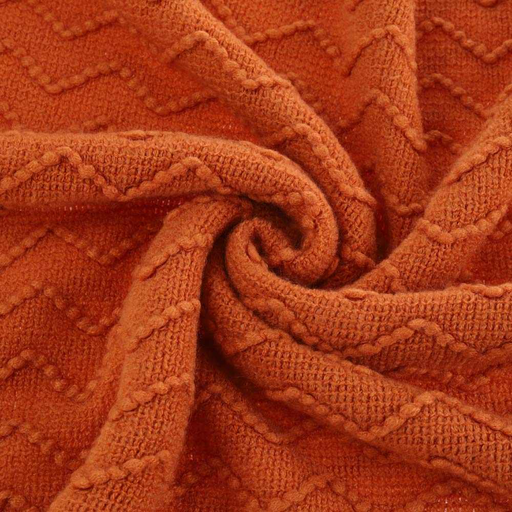 Burnt Orange Throw Blanket - Decorative Fall Throw Blanket with Tassels 50"x60"