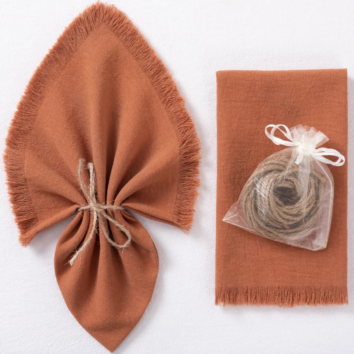 Handmade Cloth Napkins with Fringe (Set of 10, Terracotta)