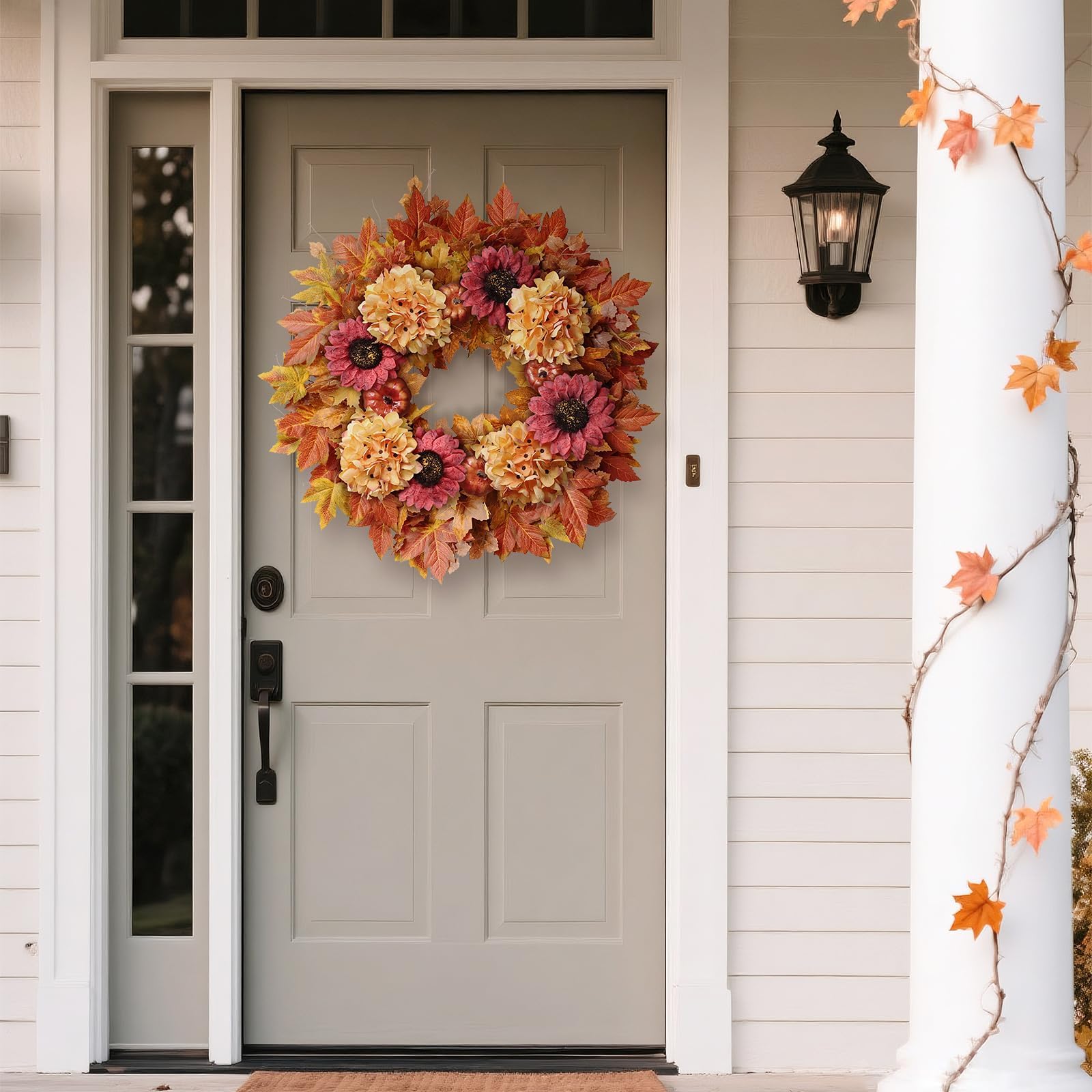 28'' Large Fall Wreath with Artificial Maple Leaves & Faux Sunflower Indoor/Outdoor
