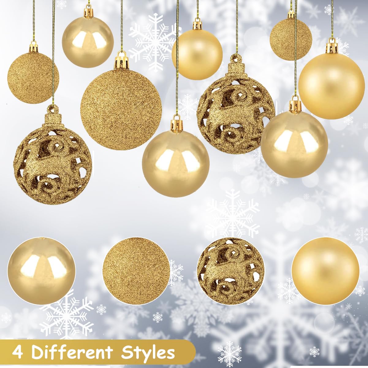 100 Count Gold Christmas Ball Ornaments Set