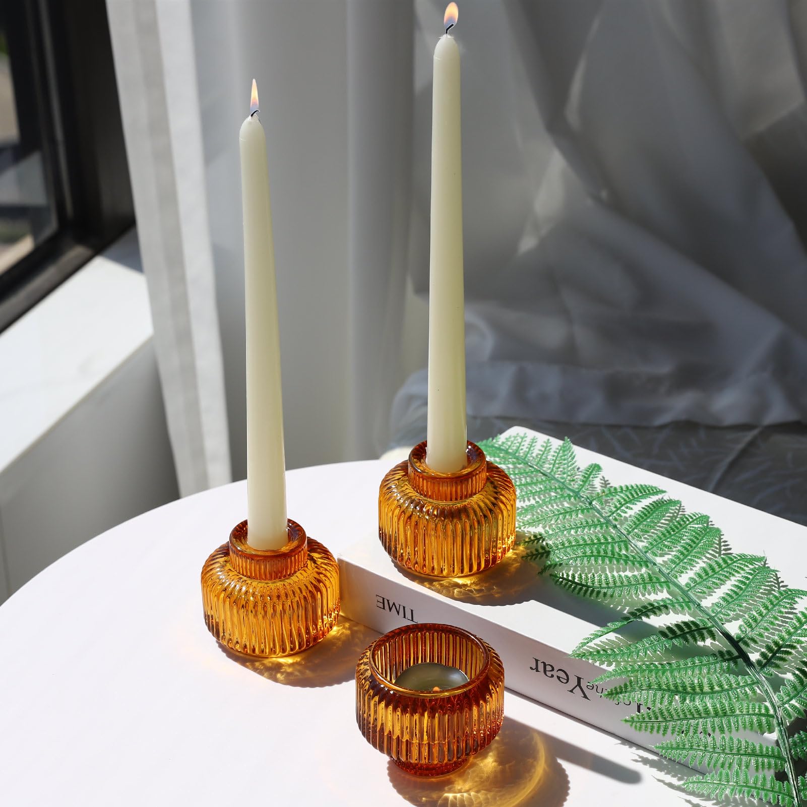 Candlestick Holders Set of 4, Amber Votive Candle Holders