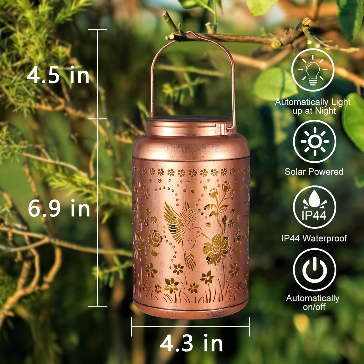 Outdoor Waterproof Hummingbird Lantern Solar Light Size