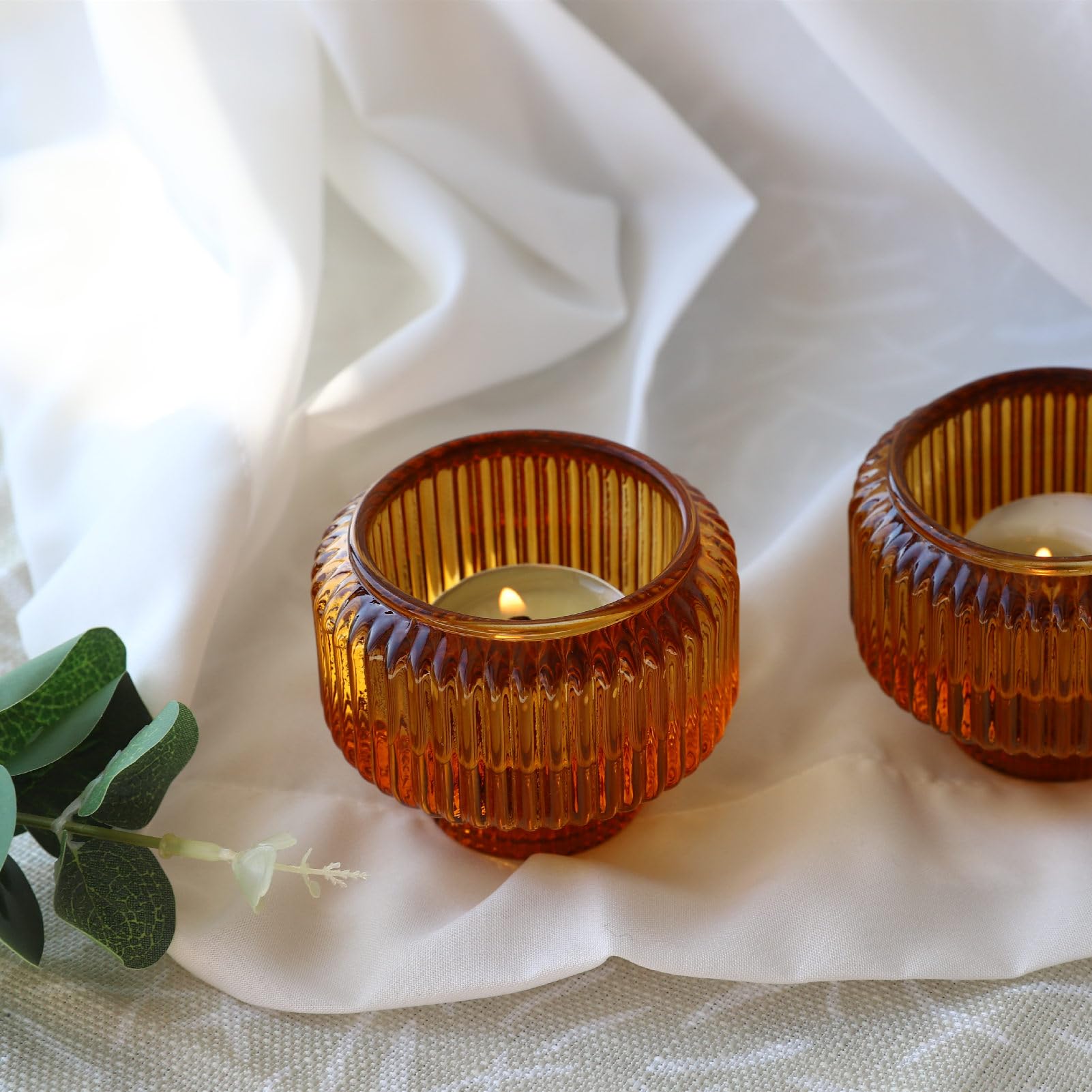 Candlestick Holders Set of 4, Amber Votive Candle Holders