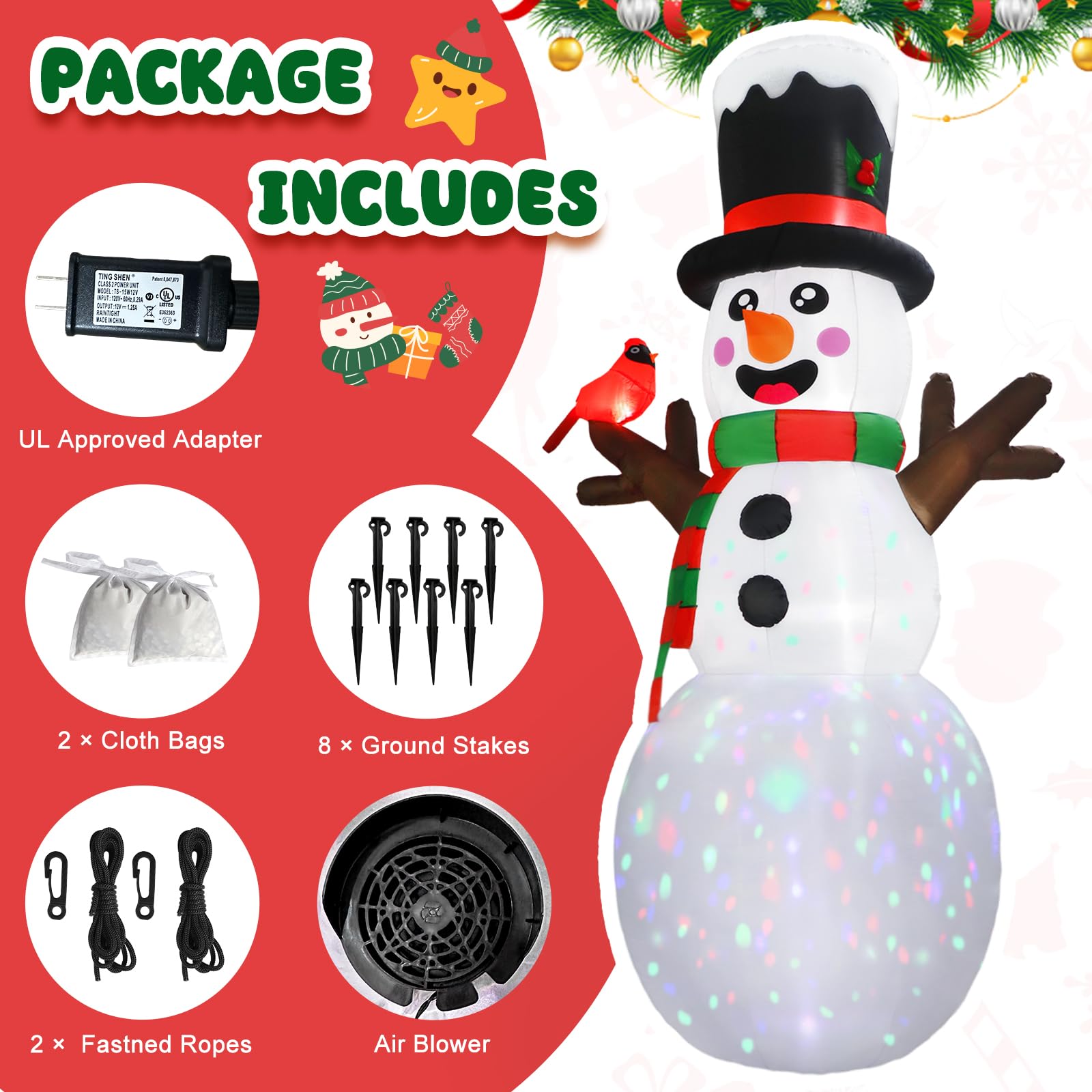 12FT Christmas Inflatable Snowman Outdoor Decoration with LEDs