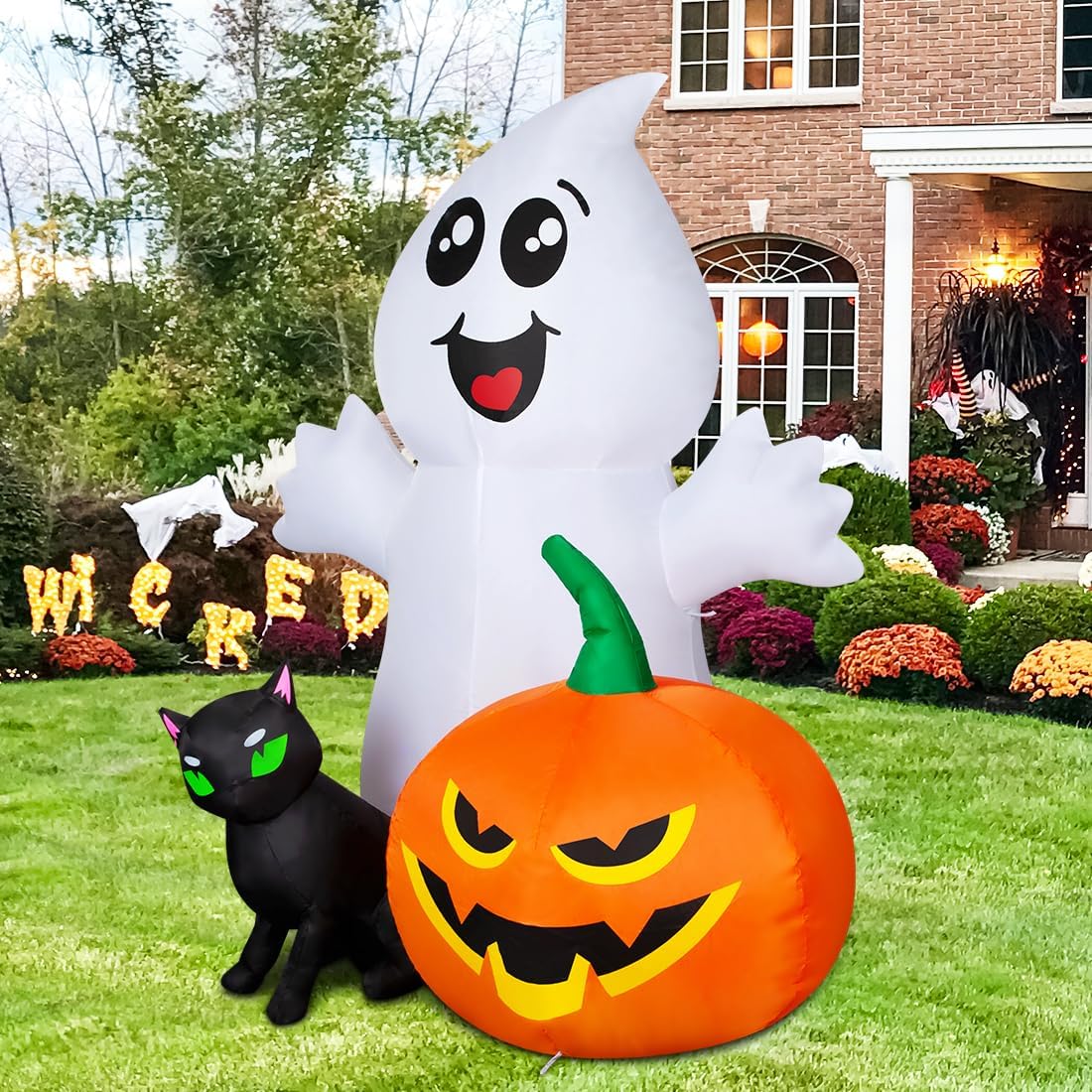 5FT Ghost with Black Cat and Pumpkin Halloween Inflatable
