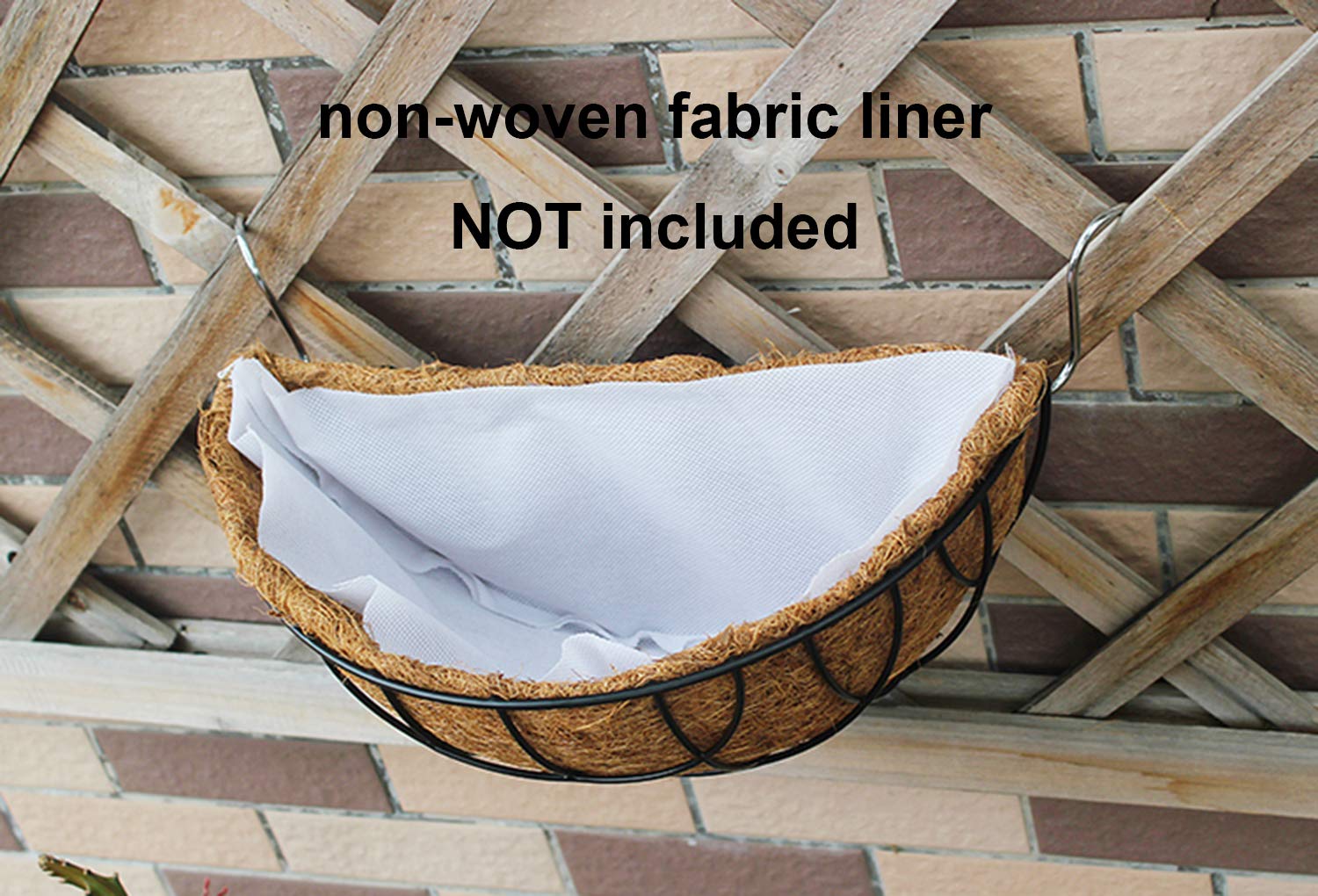 Flower basket with a white non-woven fabric liner on a wooden background, indicating the extra white fabric liner is not included.