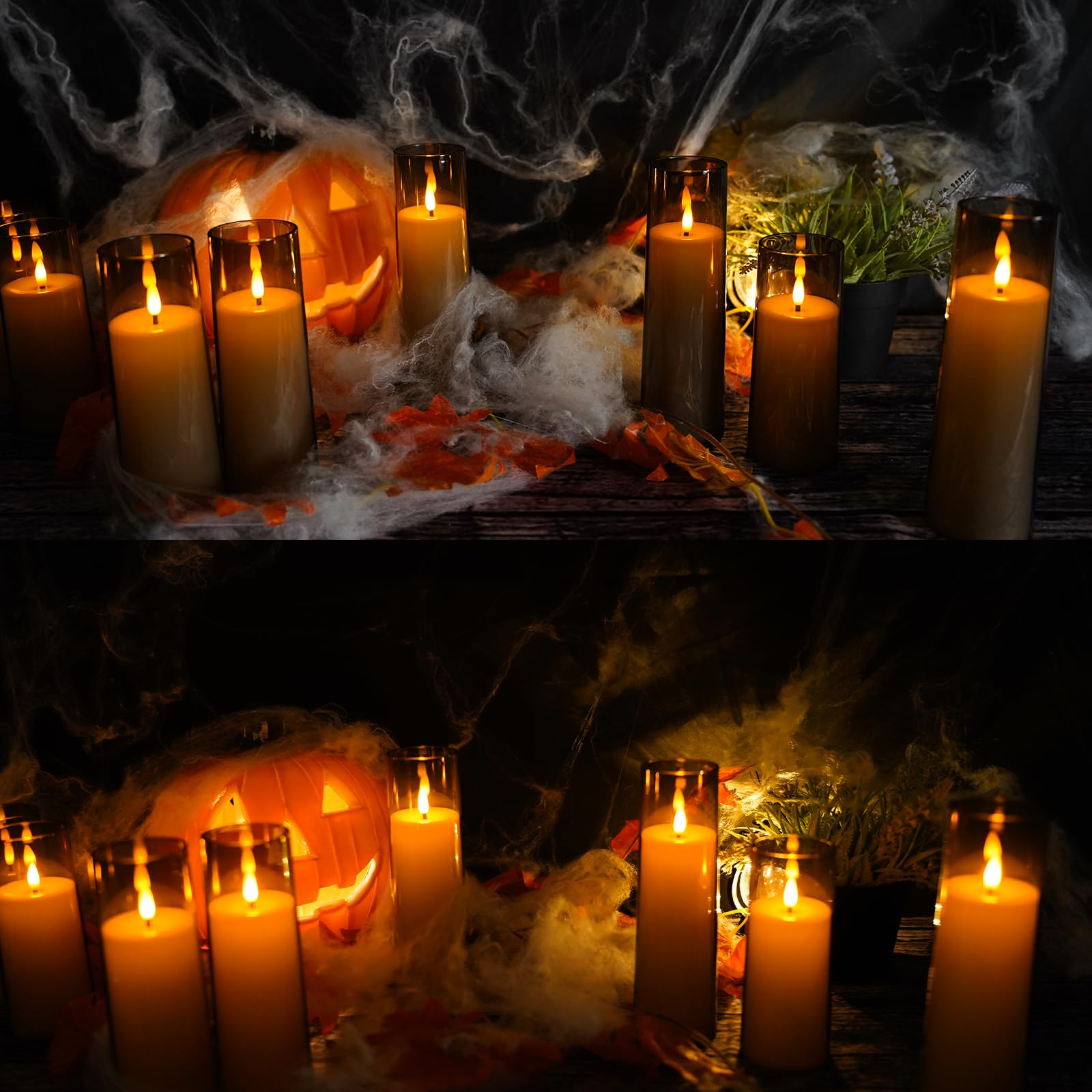 Pack of 9 Grey Flickering Flameless Candles Halloween Decor