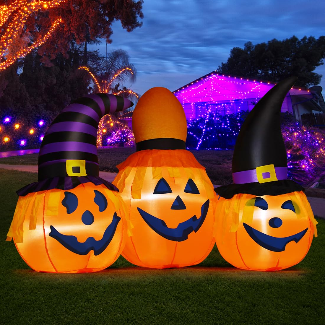 6.5 FT Halloween Inflatables Outdoor Pumpkin Combo with Wizard Hat