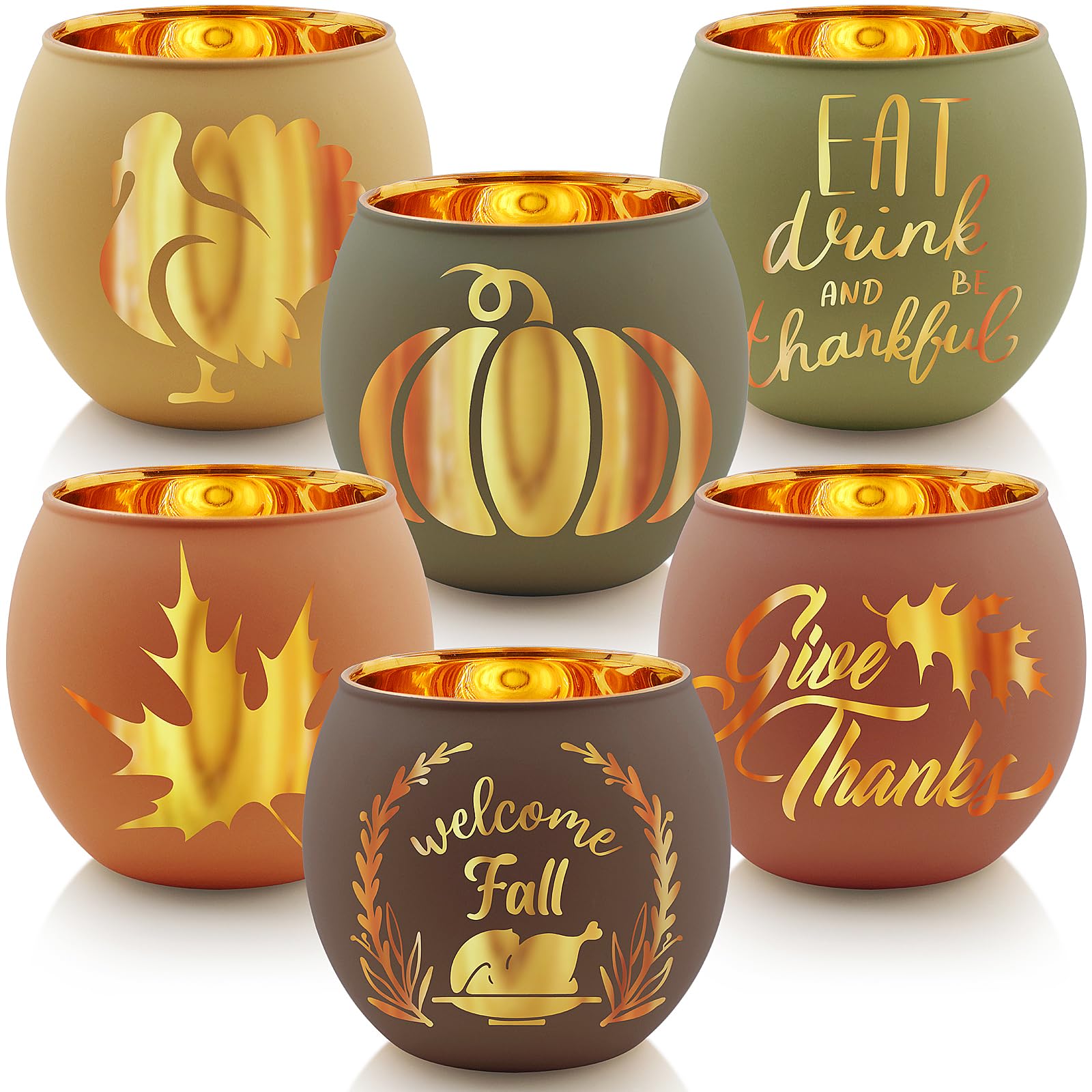 Laser Engraved Thanksgiving Votive Candle Holder Set of 6