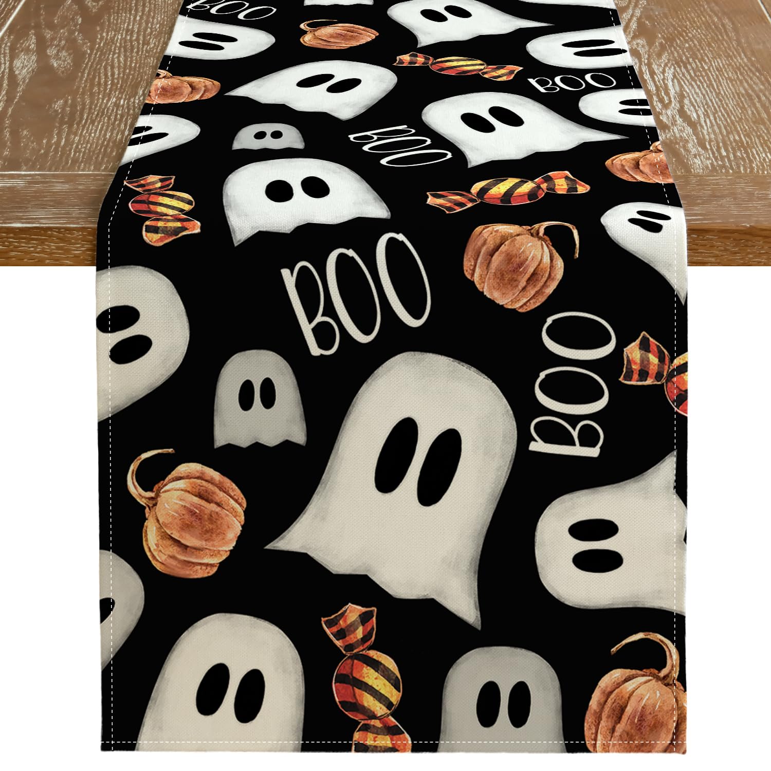 Halloween Table Runner 13x108 Inches with Ghosts, Pumpkins