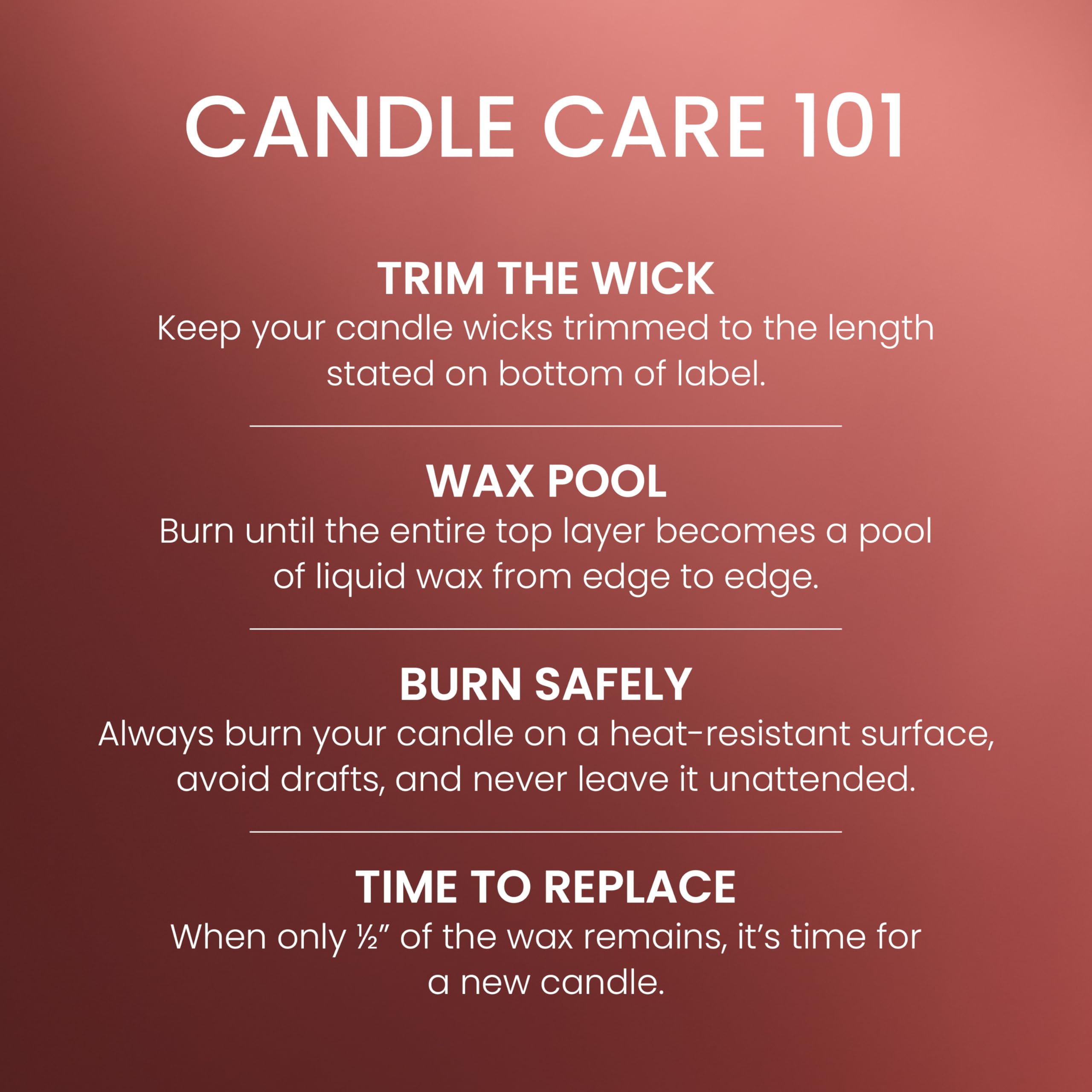 Candle care instructions on a red background