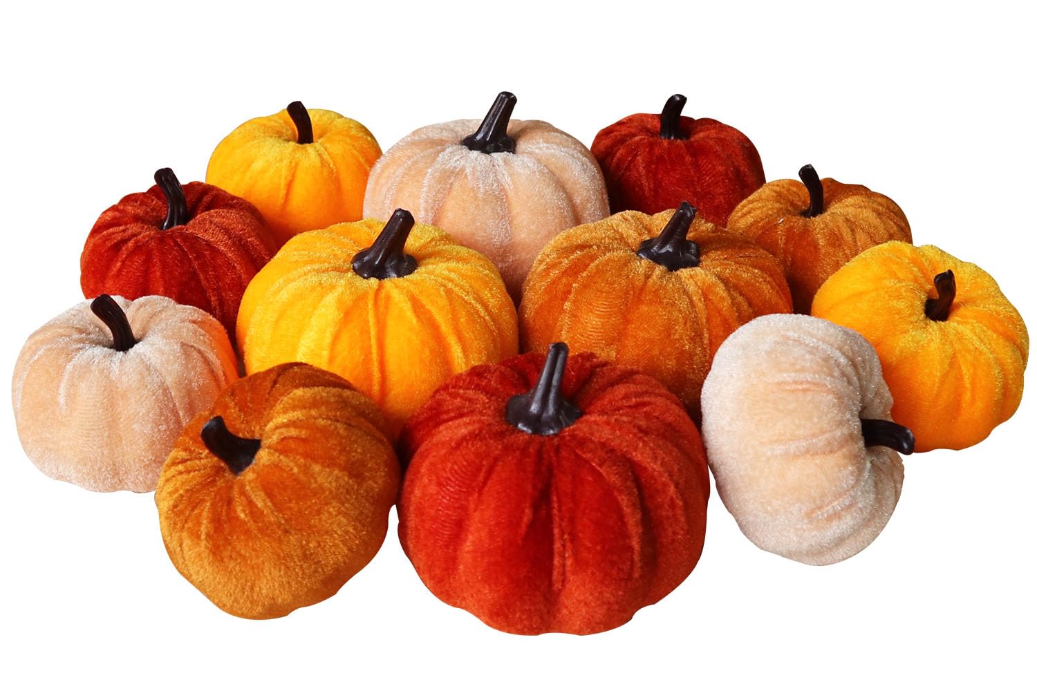 UAUOCU Pumpkin Decor for Home Fall Decoration, 12 Velvet Foam Pumkins for Thanksgiving Table Decorating Artificial Office Autumn Wedding Kitchen Room Bedroom Decorative Orange