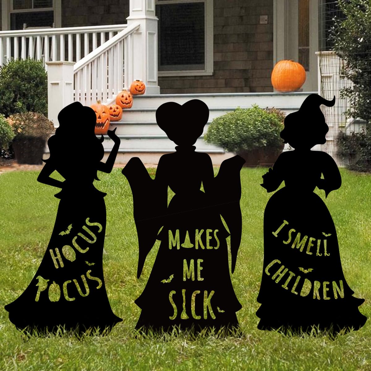 3 Extra Large Hocus Pocus Witch Halloween Silhouette Yard Signs with Stakes