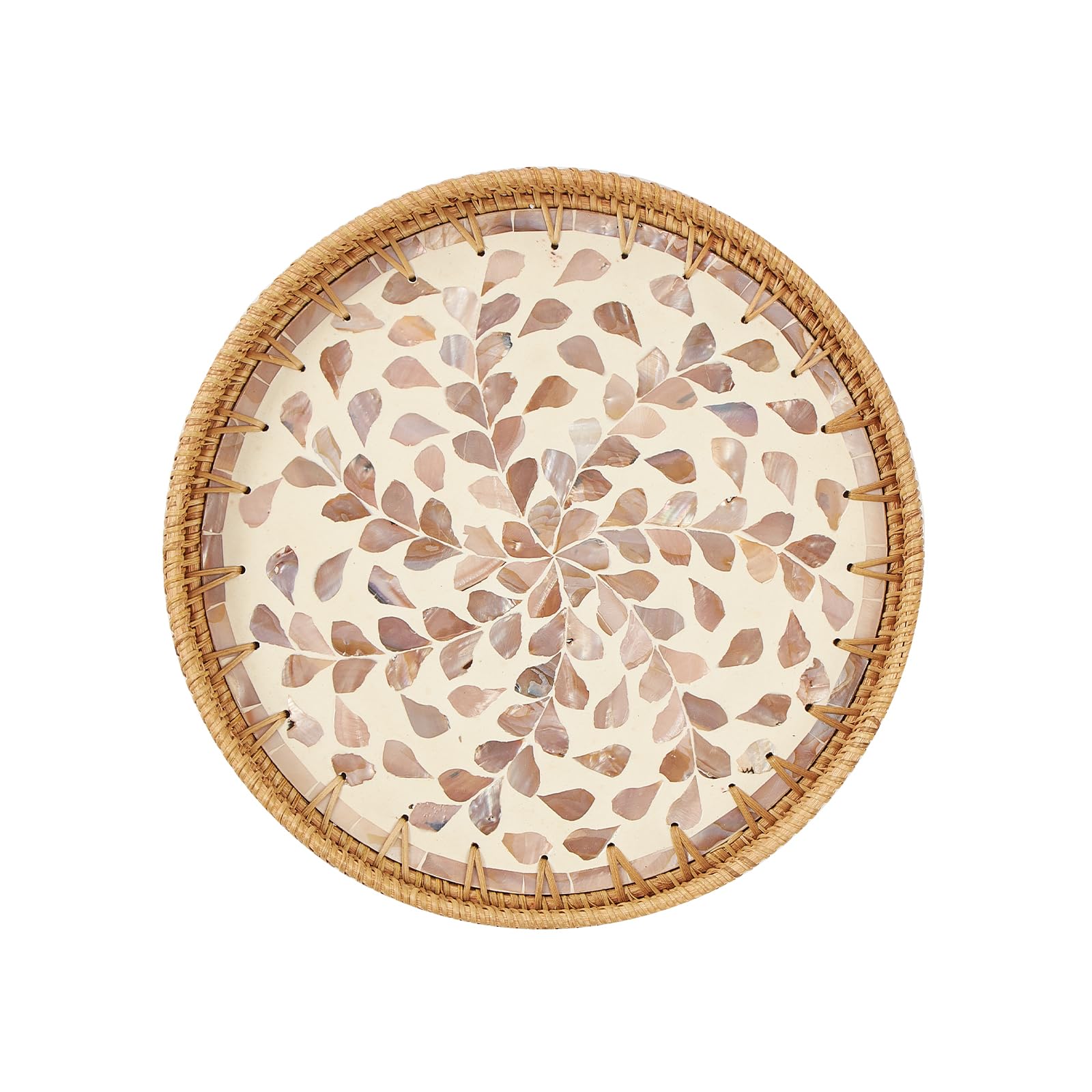 Round Rattan Tray with Inlay Pattern