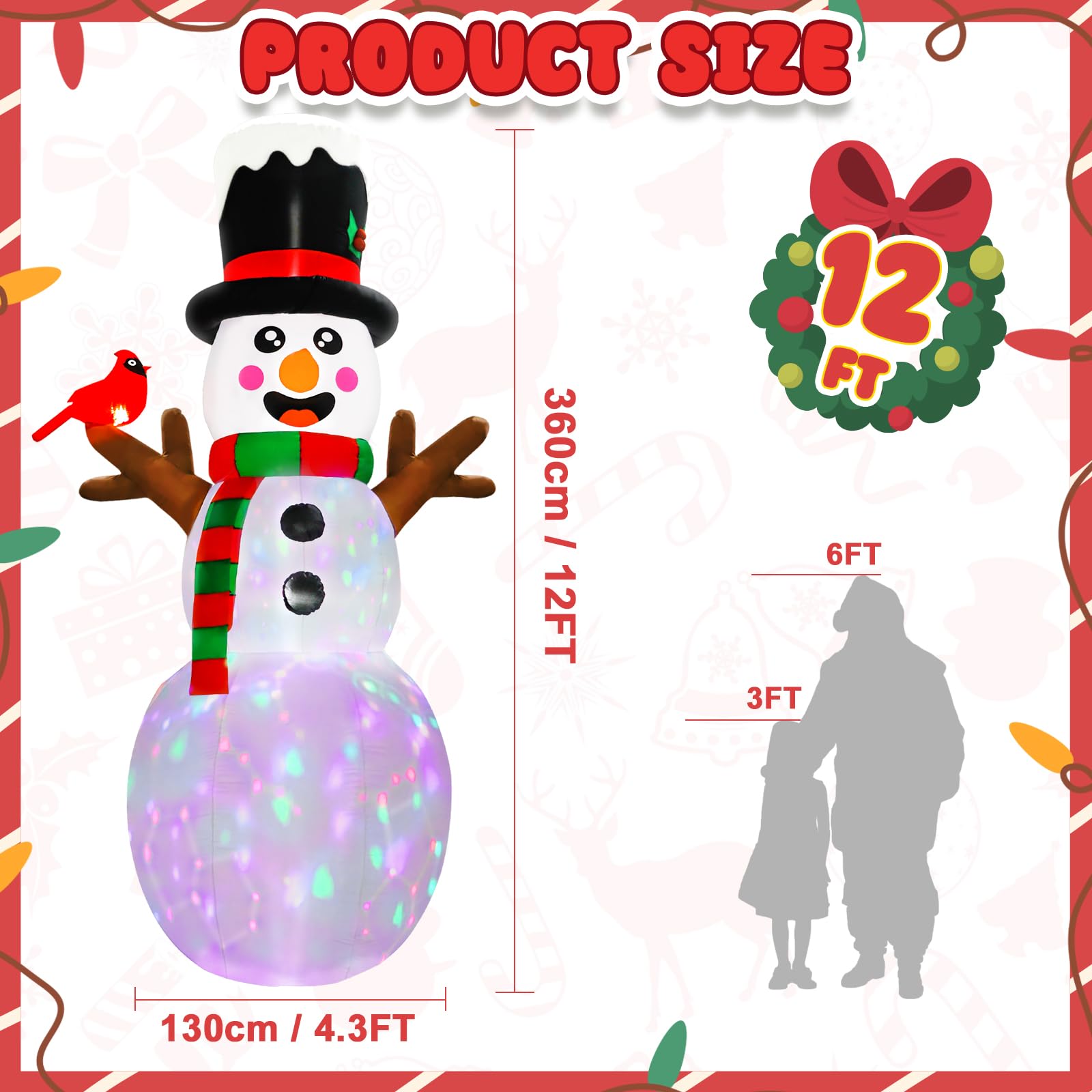 12FT Christmas Inflatable Snowman Outdoor Decoration with LEDs