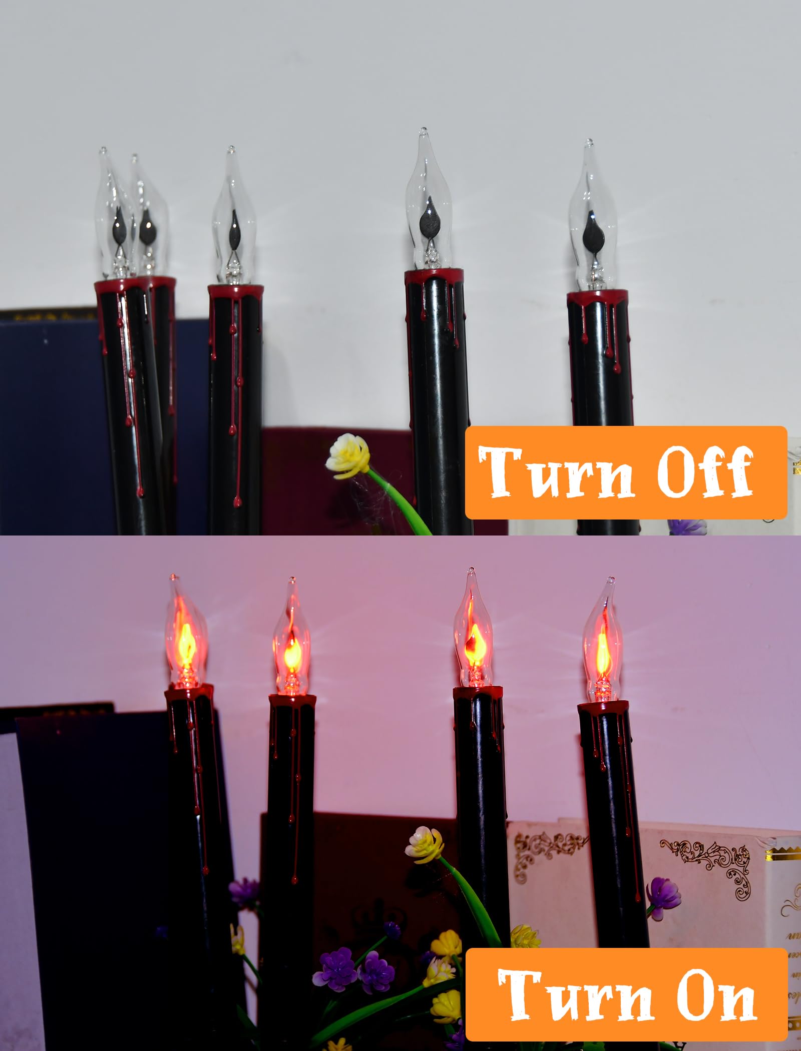 19.5Ft 10 Flicker Flame Black Candles Stakes Outdoor Pathway Lights Waterproof