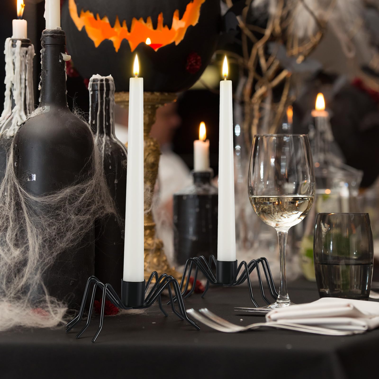 3 Pack Black Spider Taper Metal Candlestick Holders Halloween