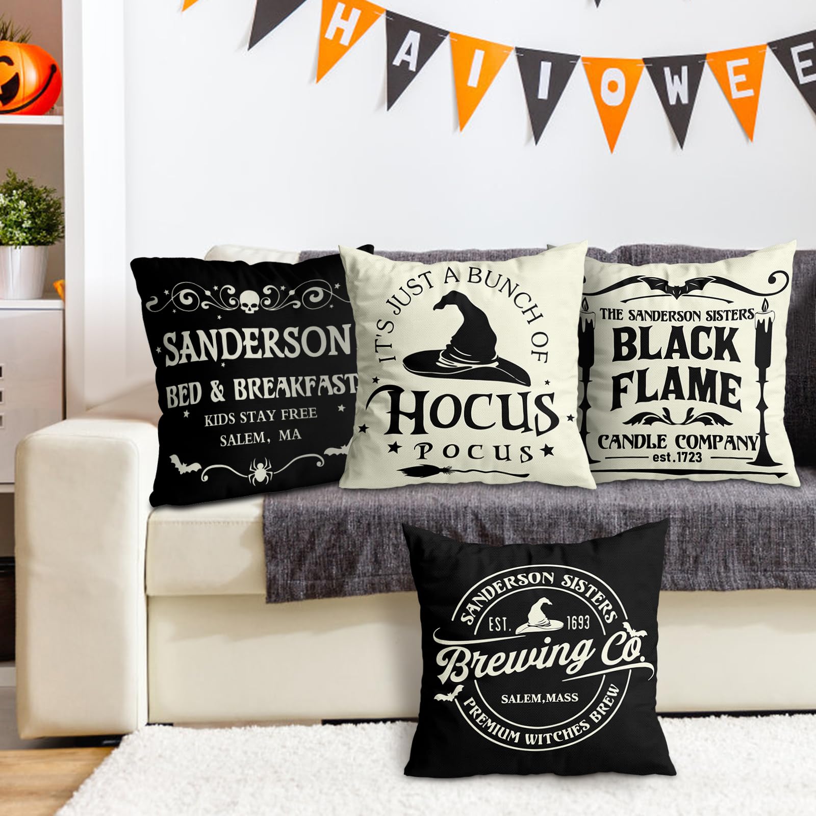 Hocus Pocus Decorations Pillow Covers 18x18 Set of 4