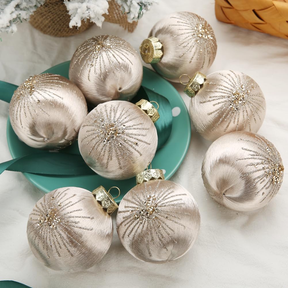 12 pcs 3.15 inch Large Champagne Christmas Tree Ornaments Set