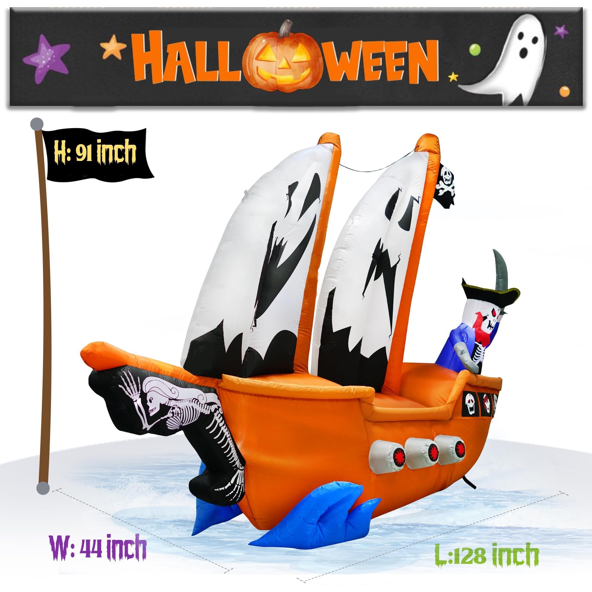 10FT Length Halloween Inflatable Pirate Ship and Pirate Skeleton