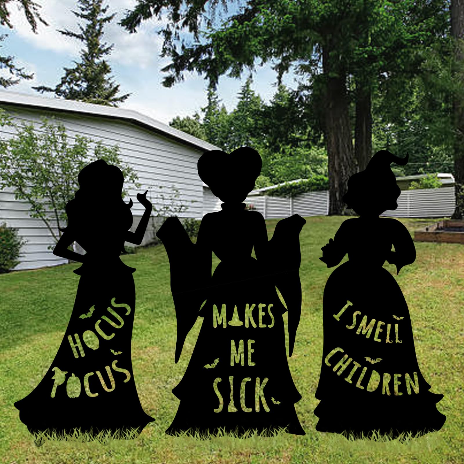 3 Extra Large Hocus Pocus Witch Halloween Silhouette Yard Signs with Stakes