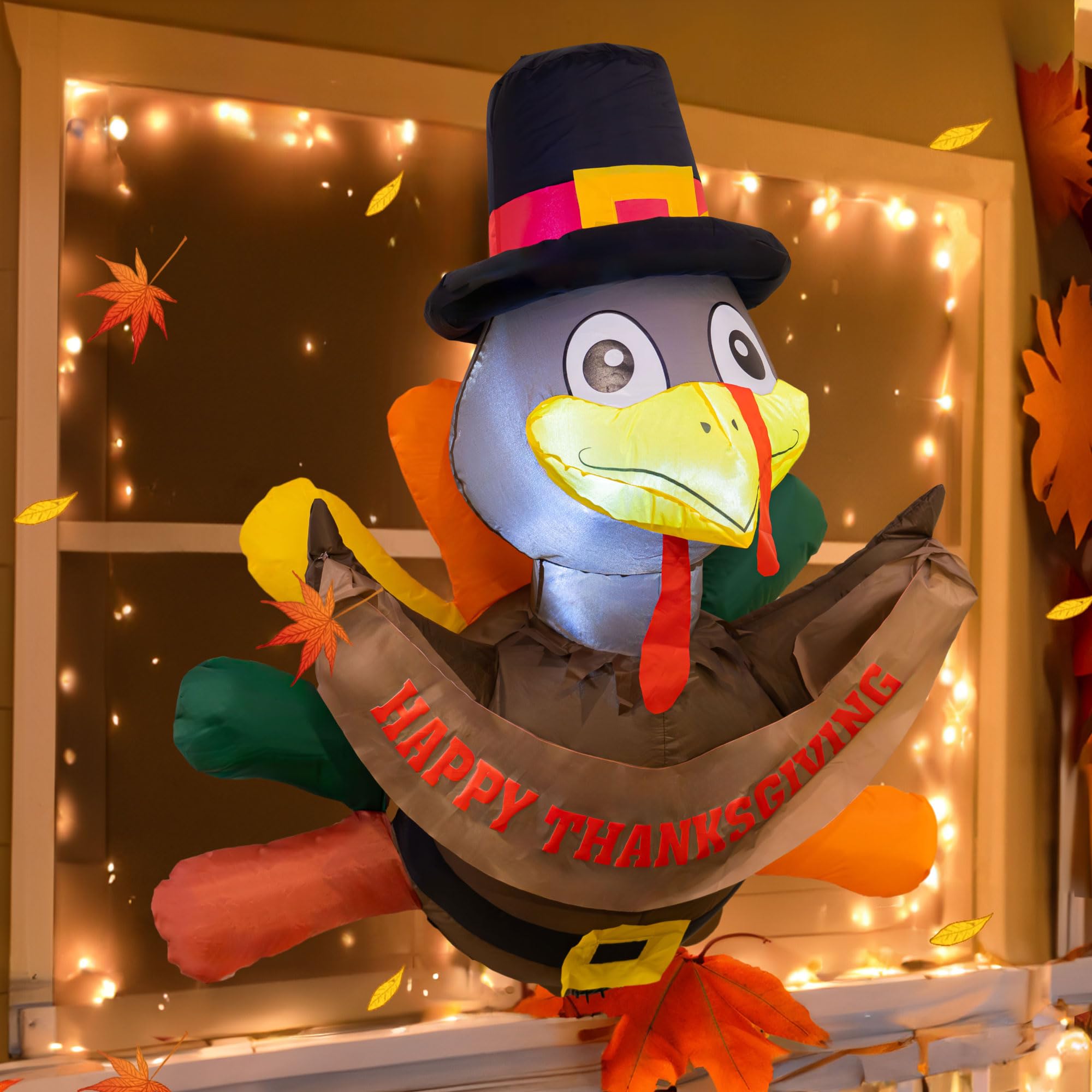 3.5 FT Thanksgiving Inflatable Turkey Window Decor with LED