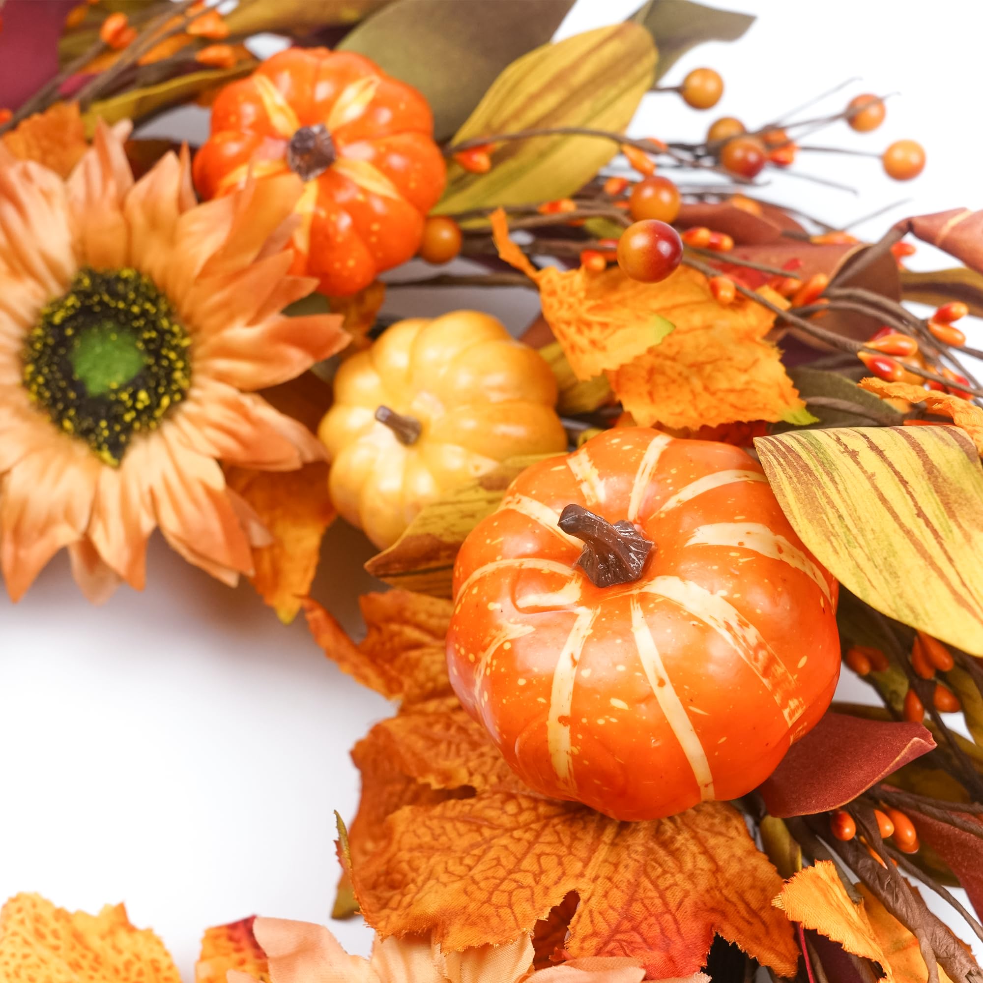 22 Inch Autumn Wreath with Berry, Pumpkin & Maple Leaves Indoor/Outdoor