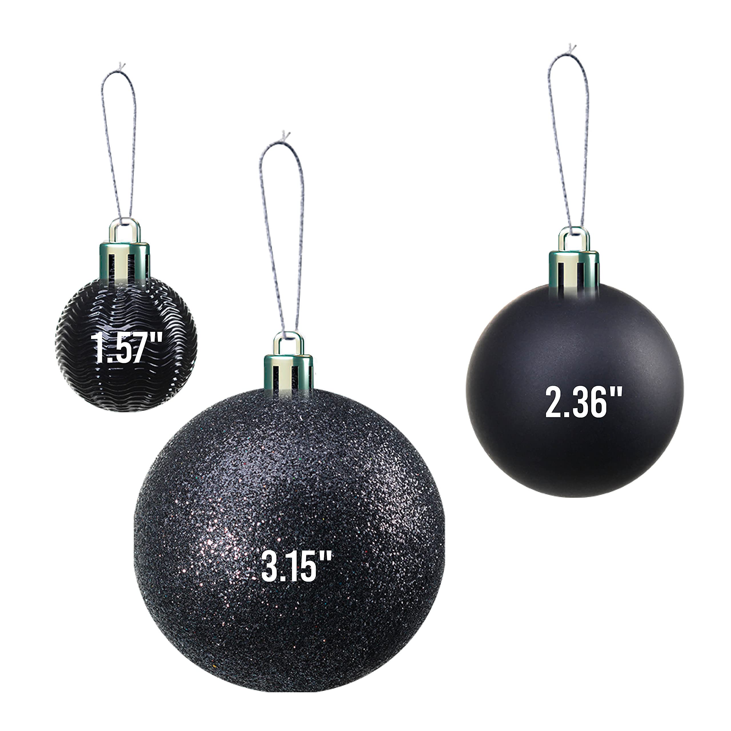 36-Piece Shatterproof Black Ornament Set