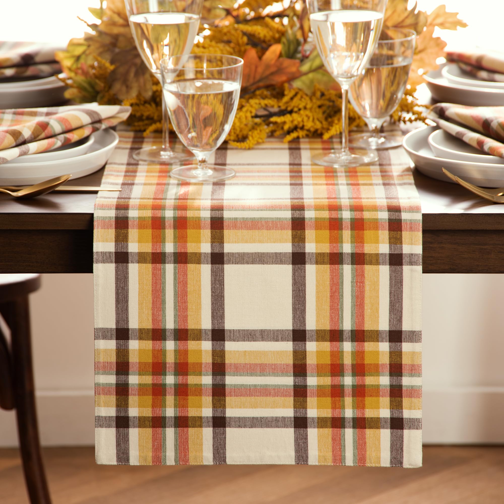 Elrene Home Fashions Russet Harvest Woven Plaid Table Runner, 13"x70"