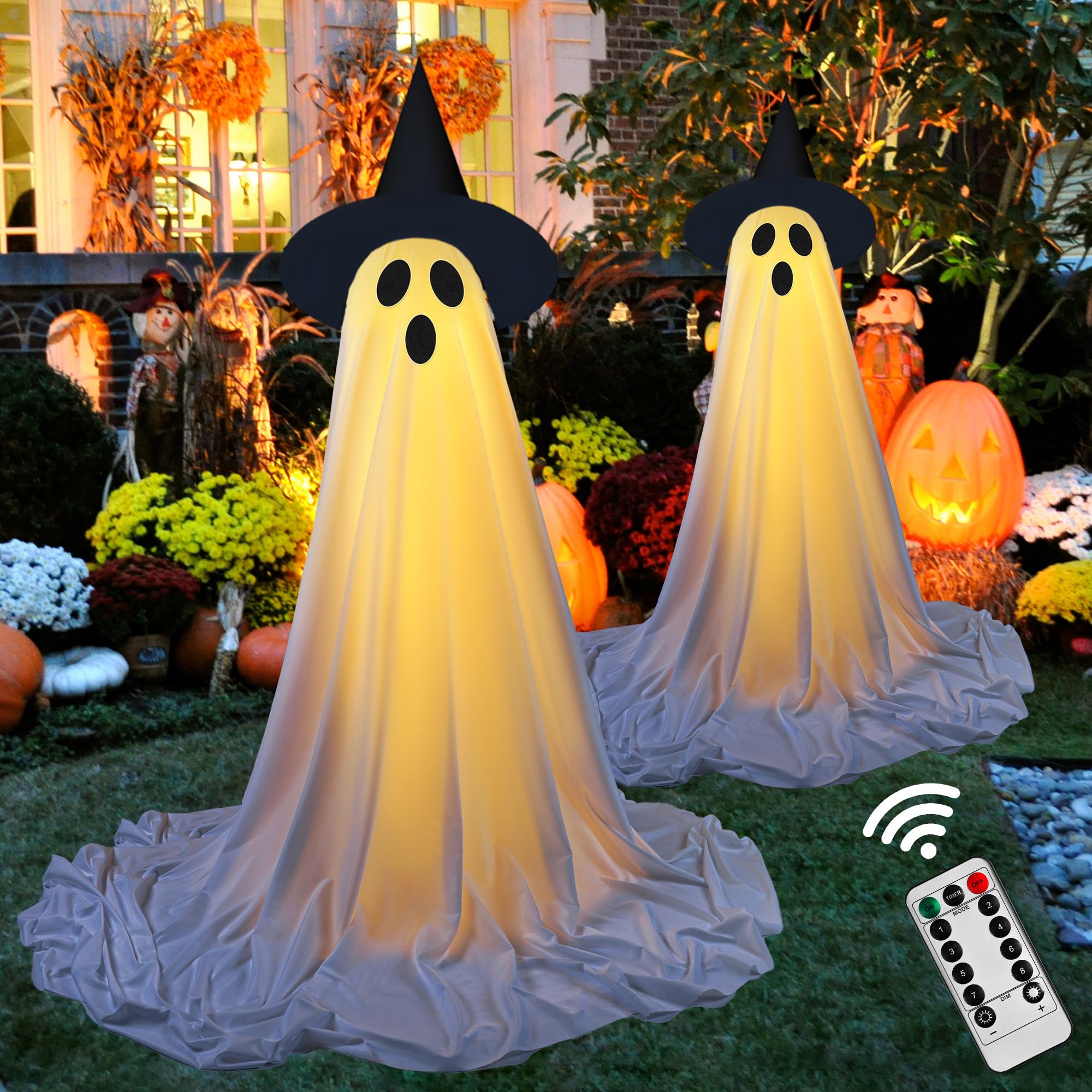 2Pack Indoor/Outdoor Ghost Decor with Remote Control String Lights